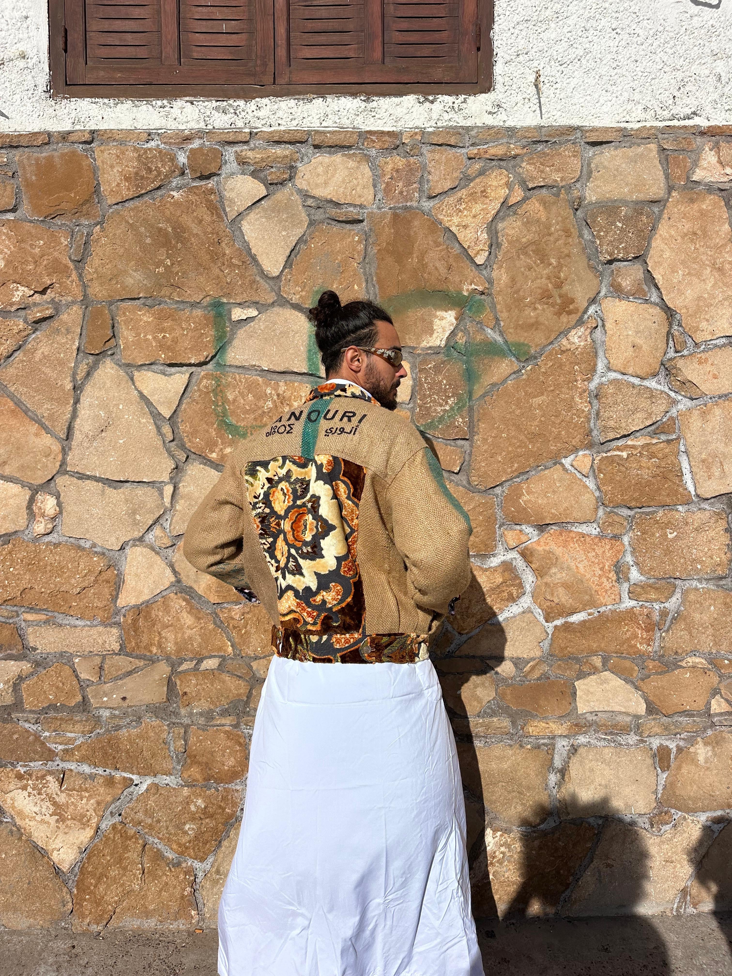 Moroccan hand made brown burlap Jacket UNISEX