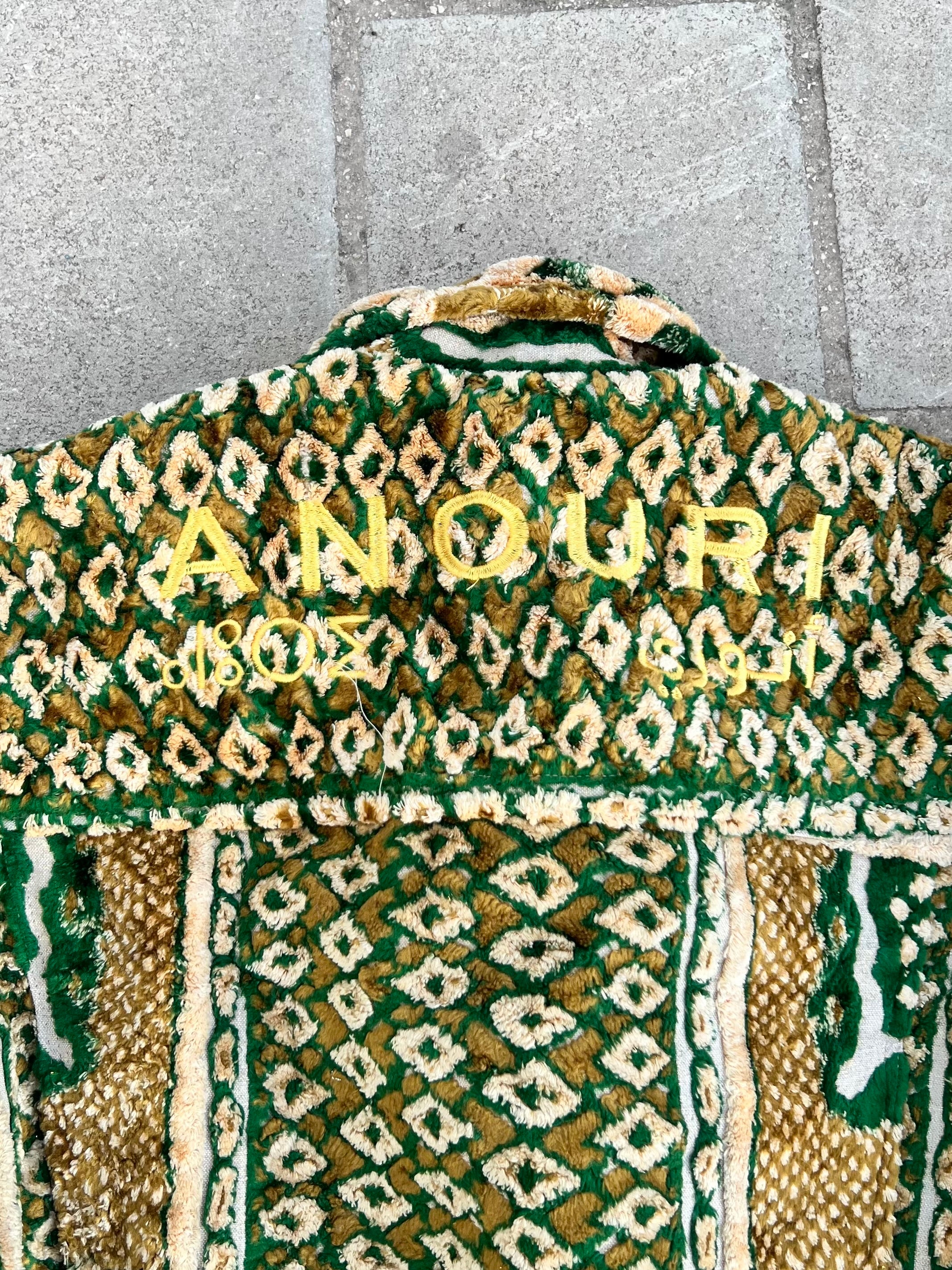 Moroccan hand made with unique green and yellow color,  carpet Jacket UNISEX