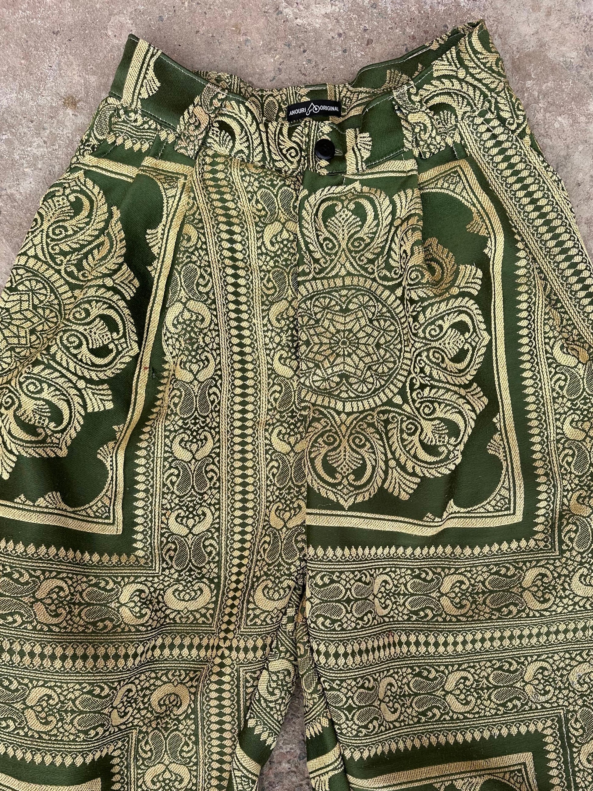 Anouris Original PANT with wide legs with two pockets  side green print “Carpet” UNISEX