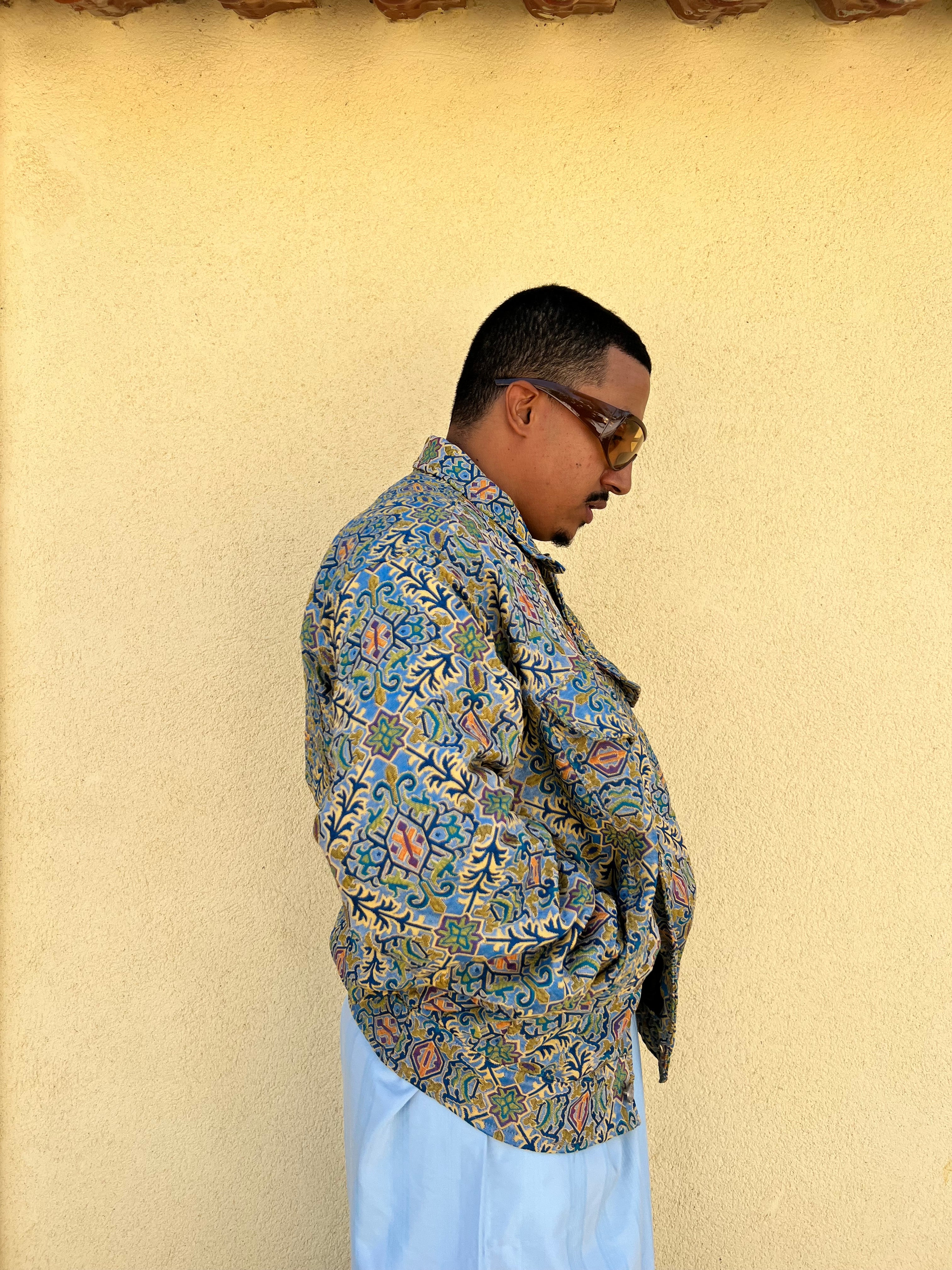 Moroccan hand made with unique colorful blue yellow color ,  carpet Jacket UNISEX