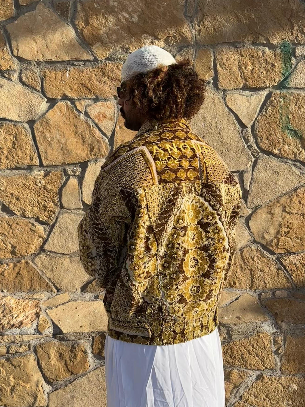 Moroccan hand made with unique yellow and brown design carpet Jacket UNISEX
