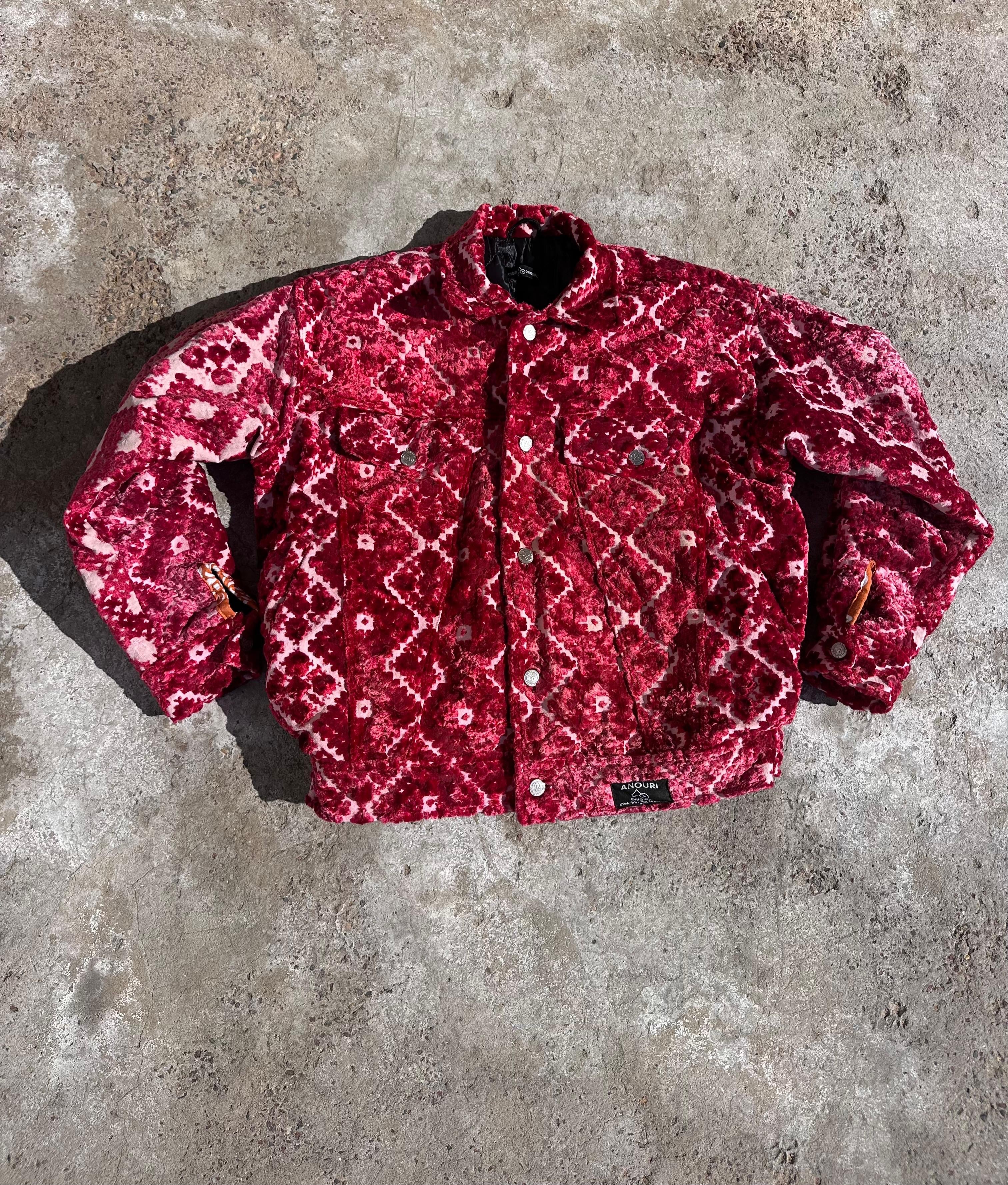 Moroccan hand made with unique unique red color,  carpet Jacket UNISEX