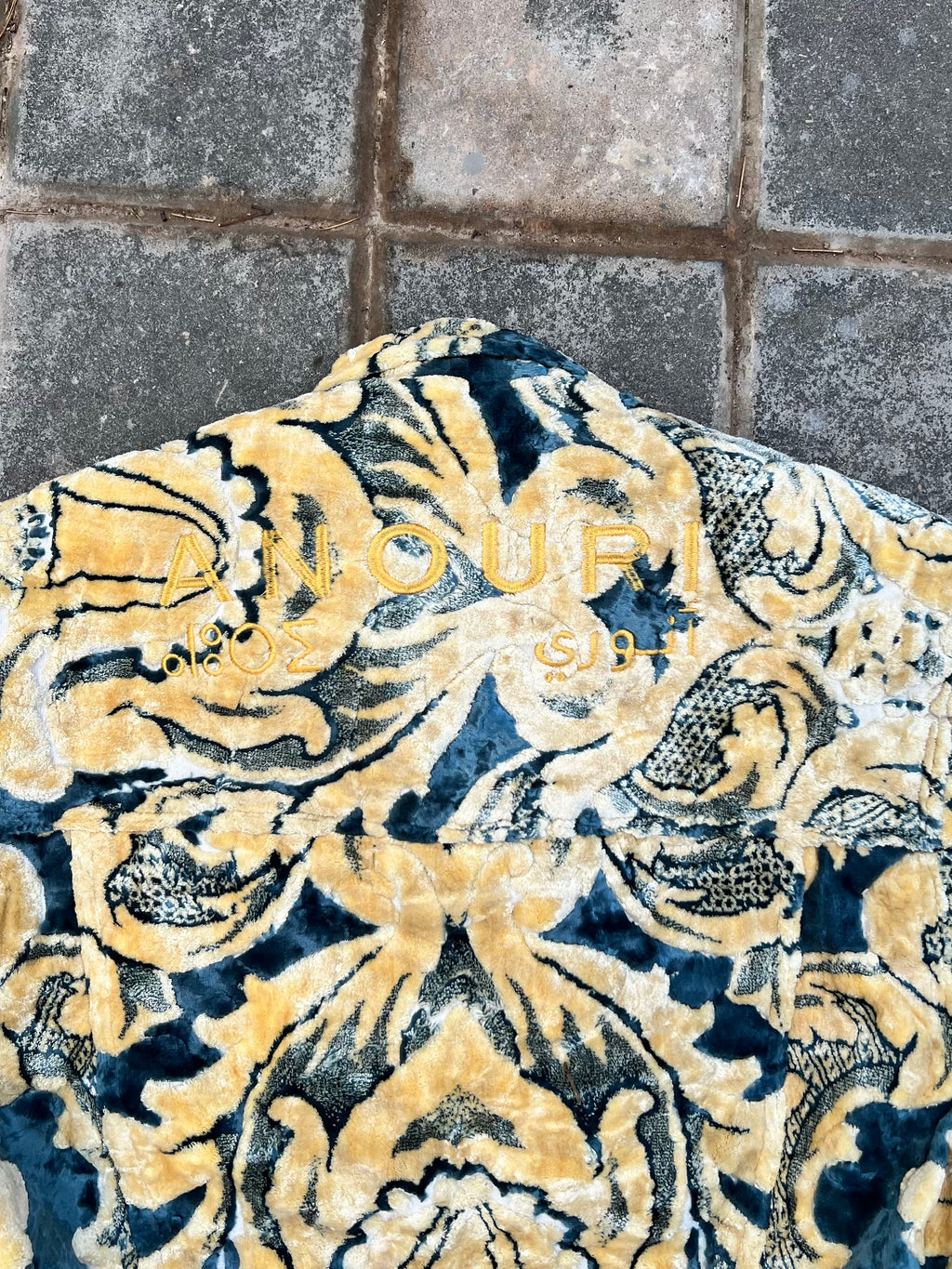Moroccan hand made with unique yellow and blue color,  carpet Jacket UNISEX