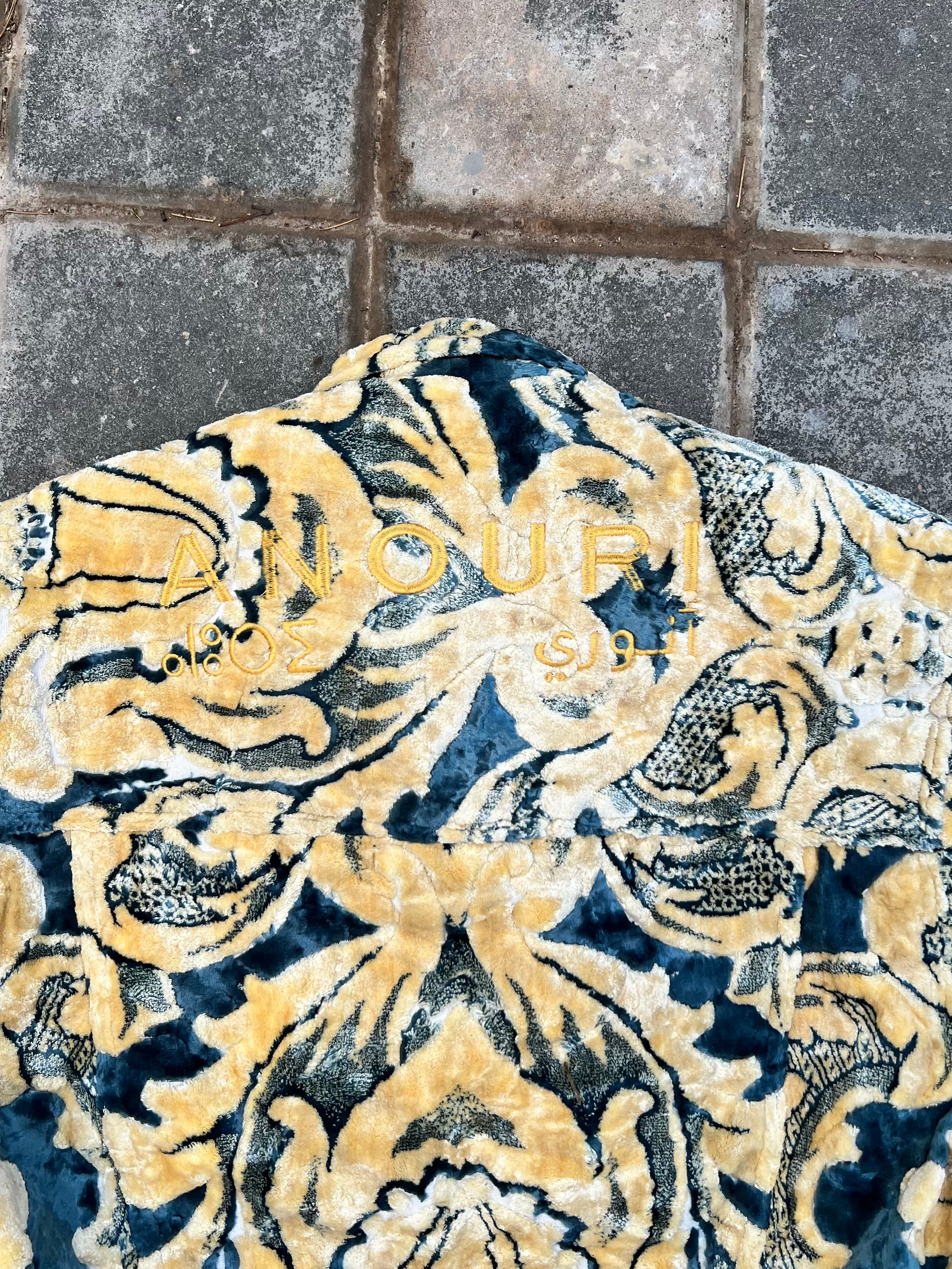 Moroccan hand made with unique yellow and blue color,  carpet Jacket UNISEX