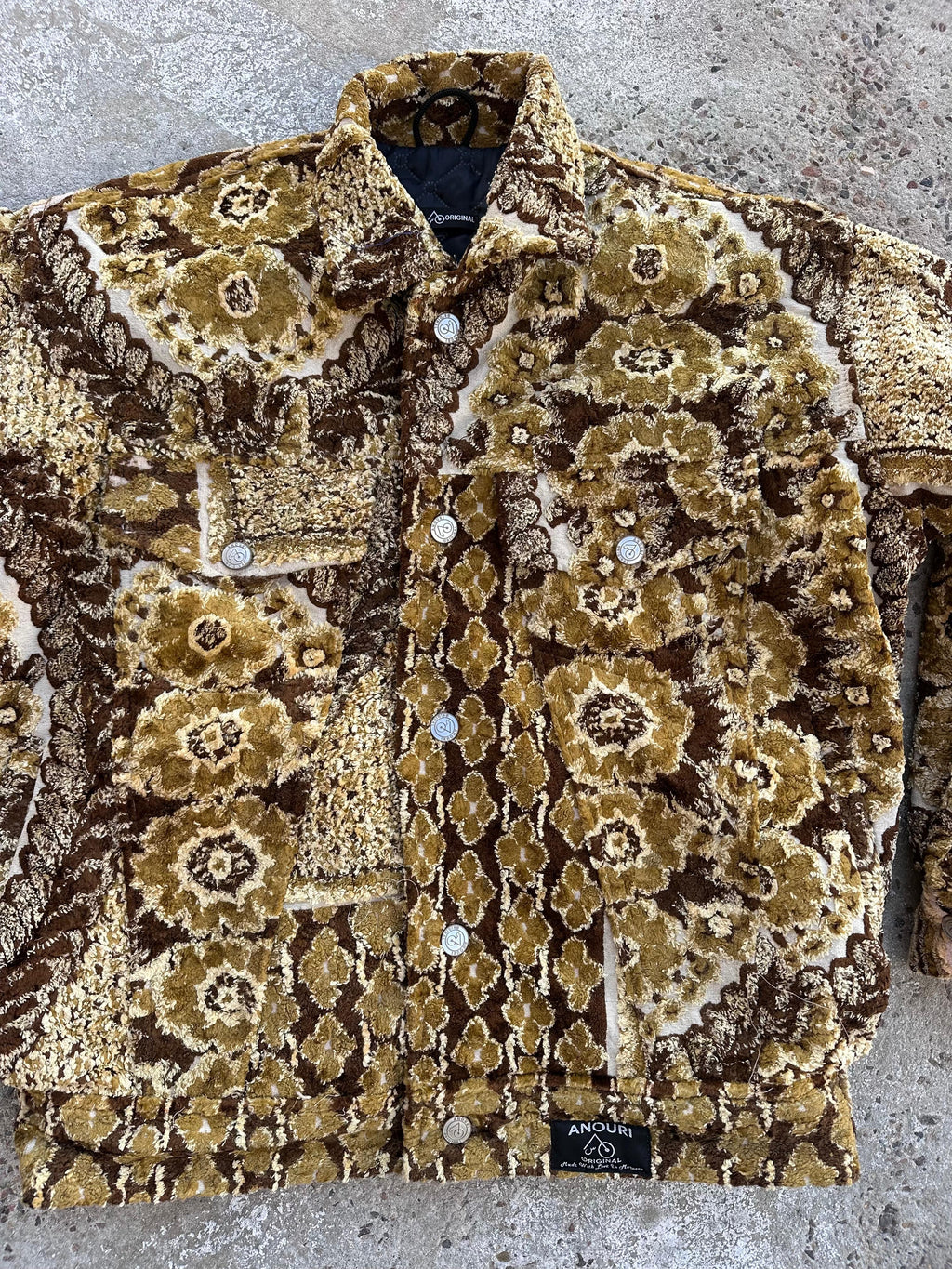 Moroccan hand made with unique yellow and brown design carpet Jacket UNISEX