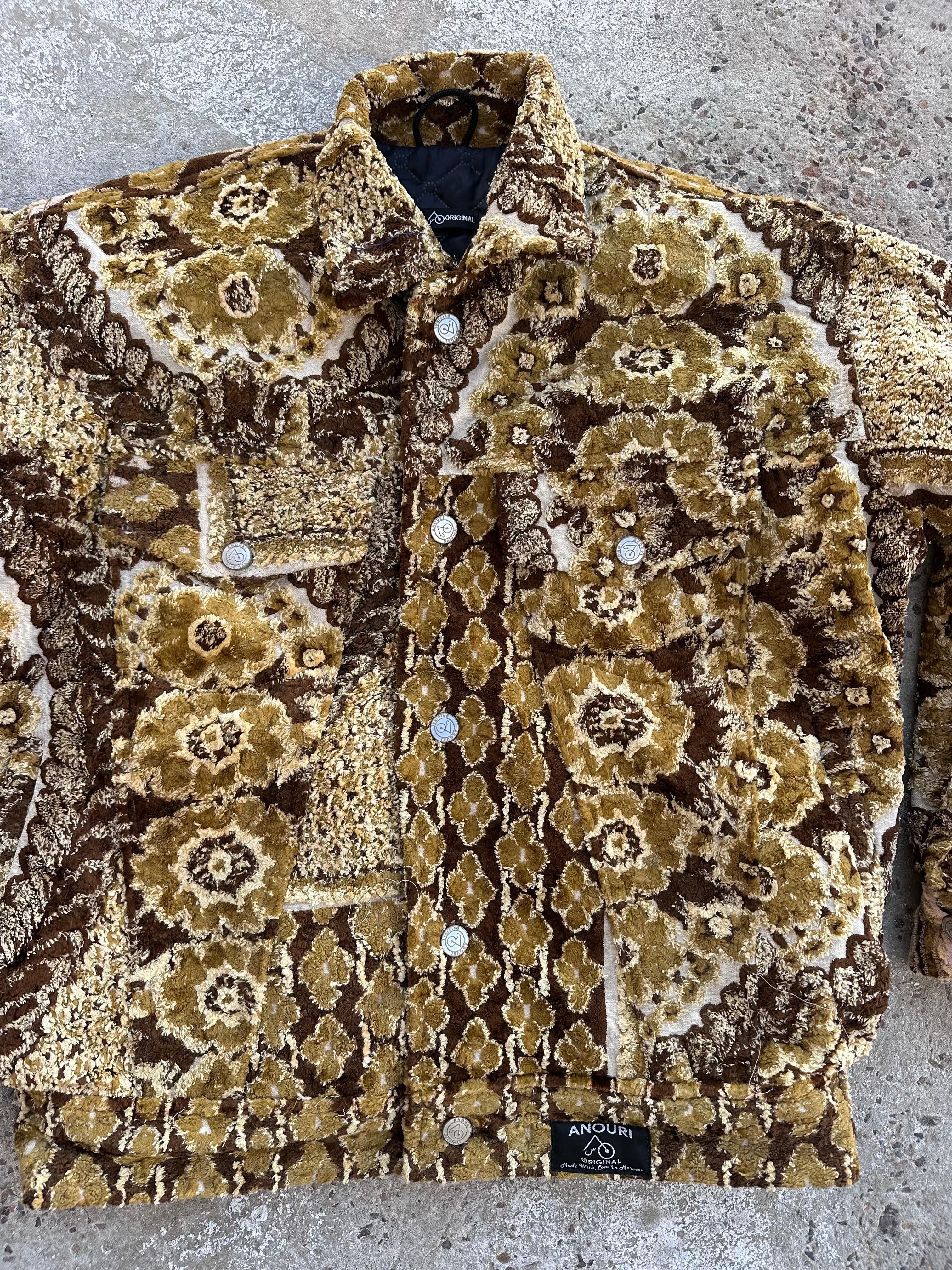 Moroccan hand made with unique yellow and brown design carpet Jacket UNISEX