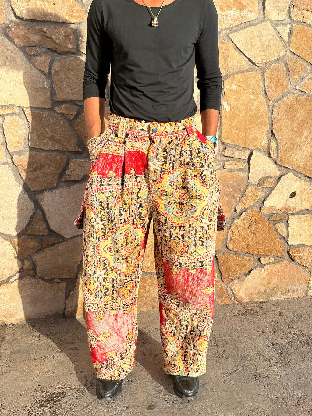 Anouris Original PANT with wide legs with two pockets  side unique red print “Carpet” UNISEX