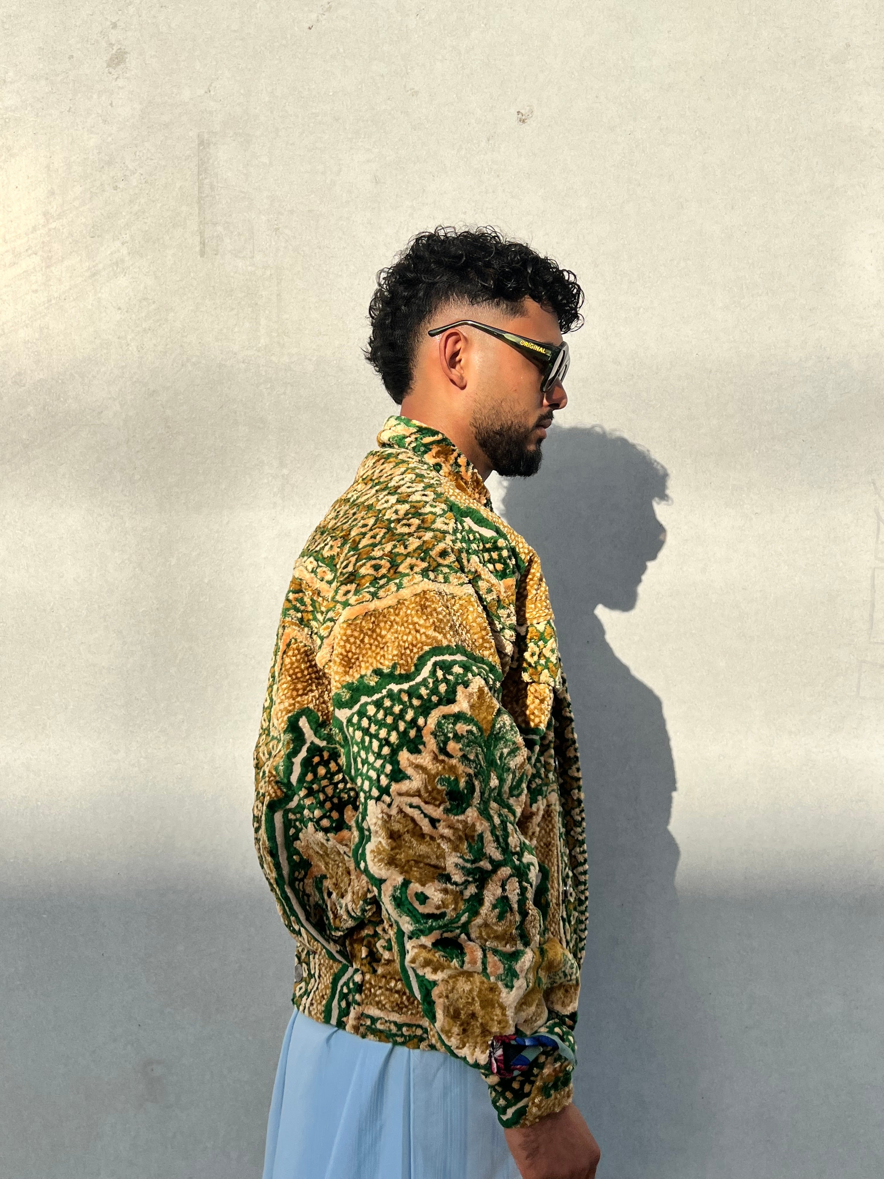 Moroccan hand made with unique green and yellow color,  carpet Jacket UNISEX