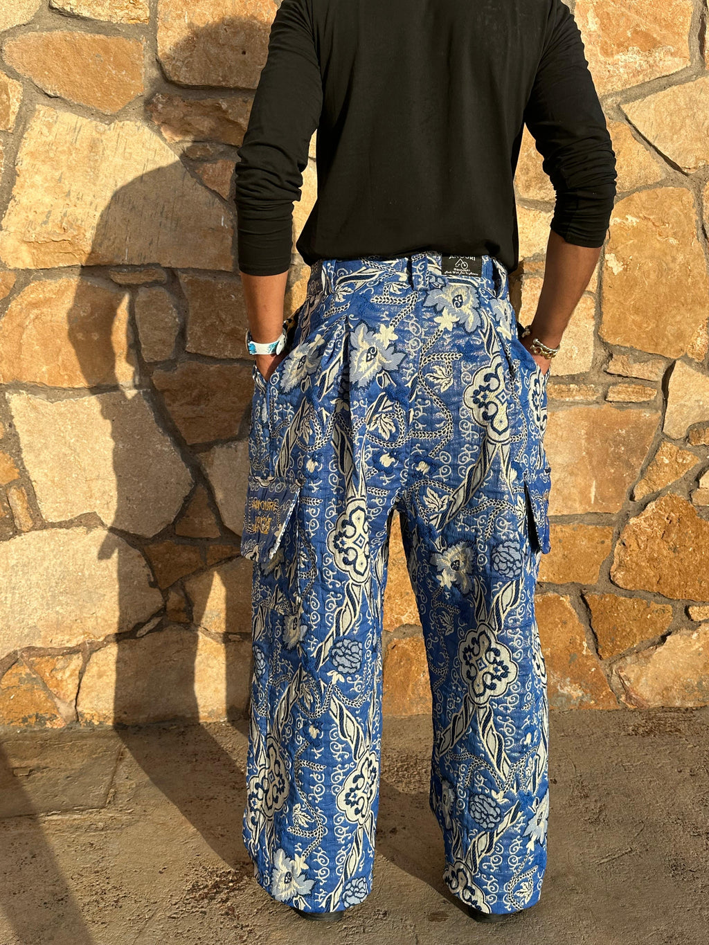 Anouris Original PANT with wide legs with two pockets  side unique light blue print “Carpet” UNISEX