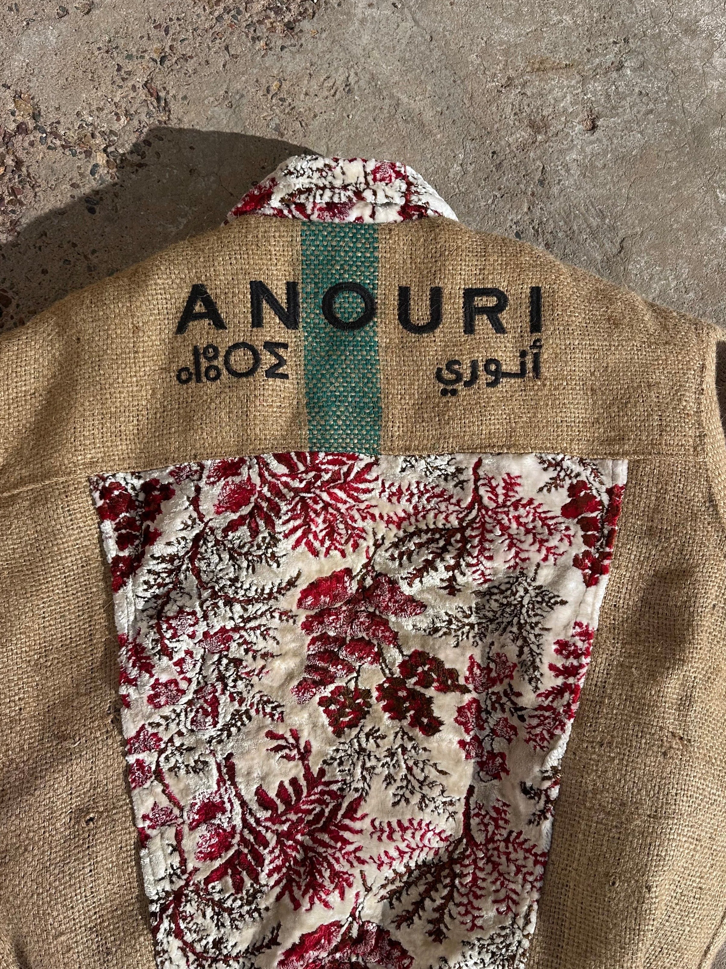 Moroccan hand made white and red burlap Jacket UNISEX