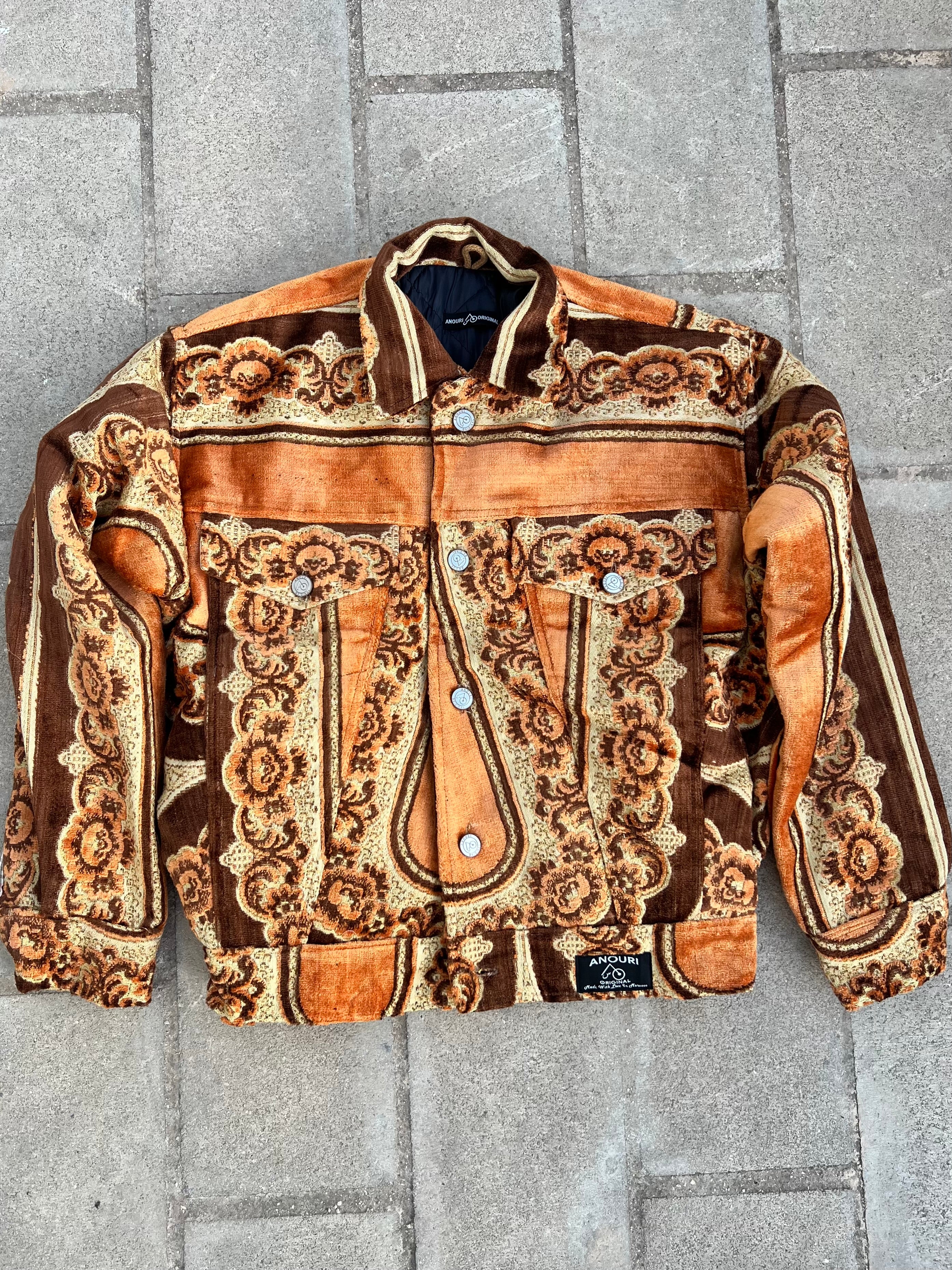 Moroccan hand made with unique light orange color,  carpet Jacket UNISEX