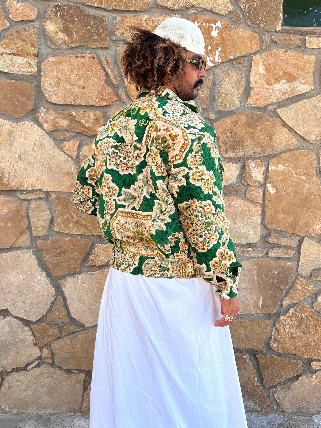 Moroccan hand made with unique yellow and green  design carpet Jacket UNISEX