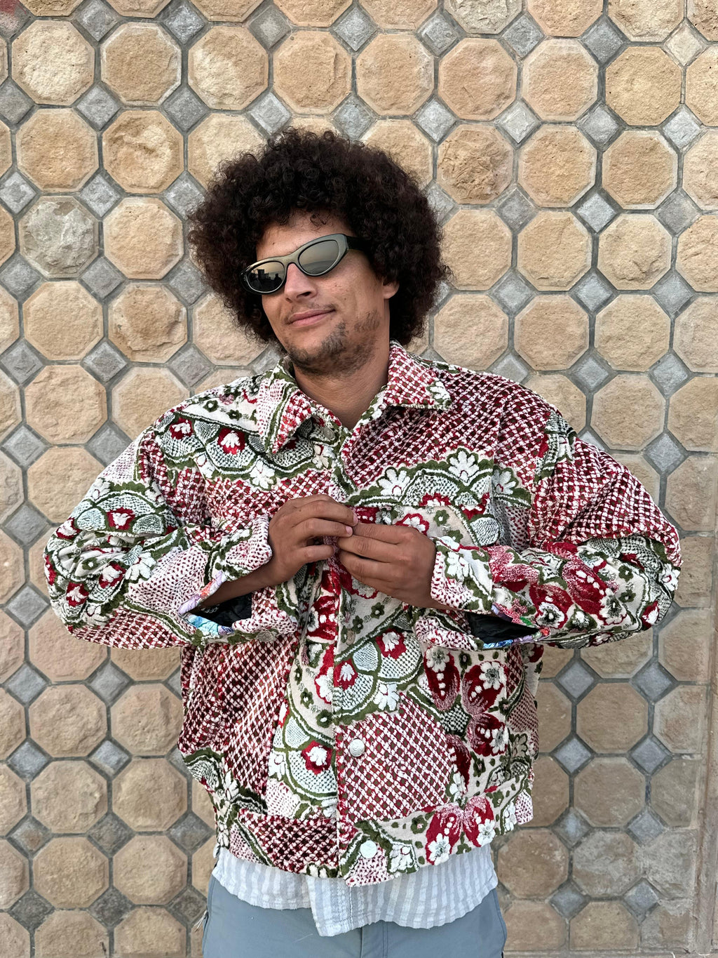 Moroccan hand made with unique Red&green  design carpet Jacket UNISEX