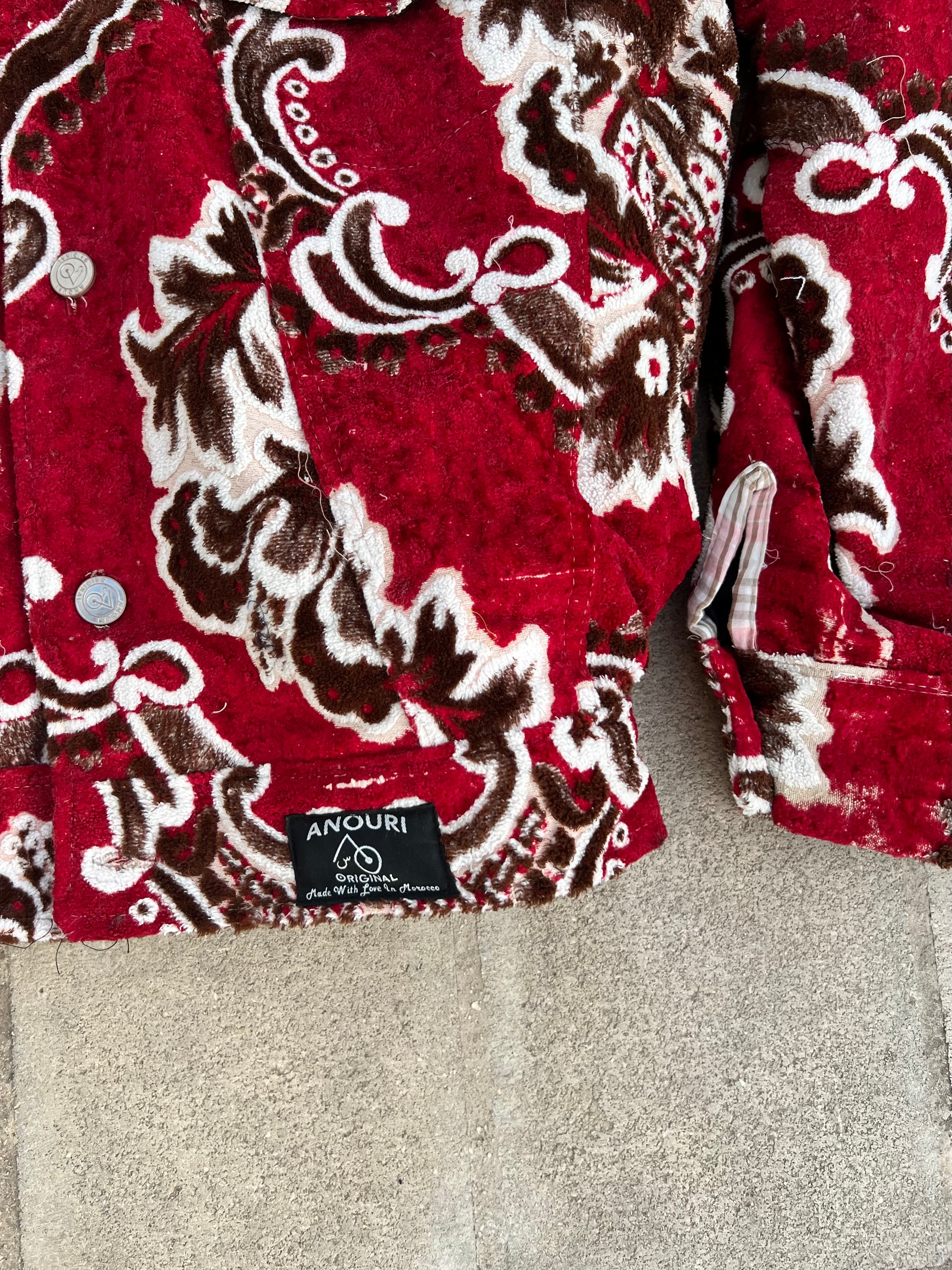 Moroccan hand made with unique red and brown color,  carpet Jacket UNISEX