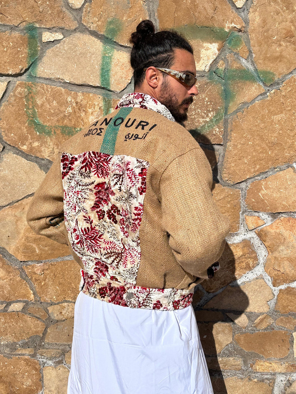 Moroccan hand made white and red burlap Jacket UNISEX