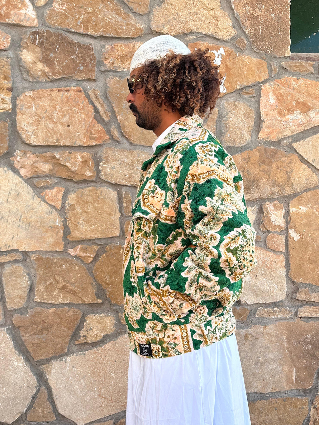 Moroccan hand made with unique yellow and green  design carpet Jacket UNISEX