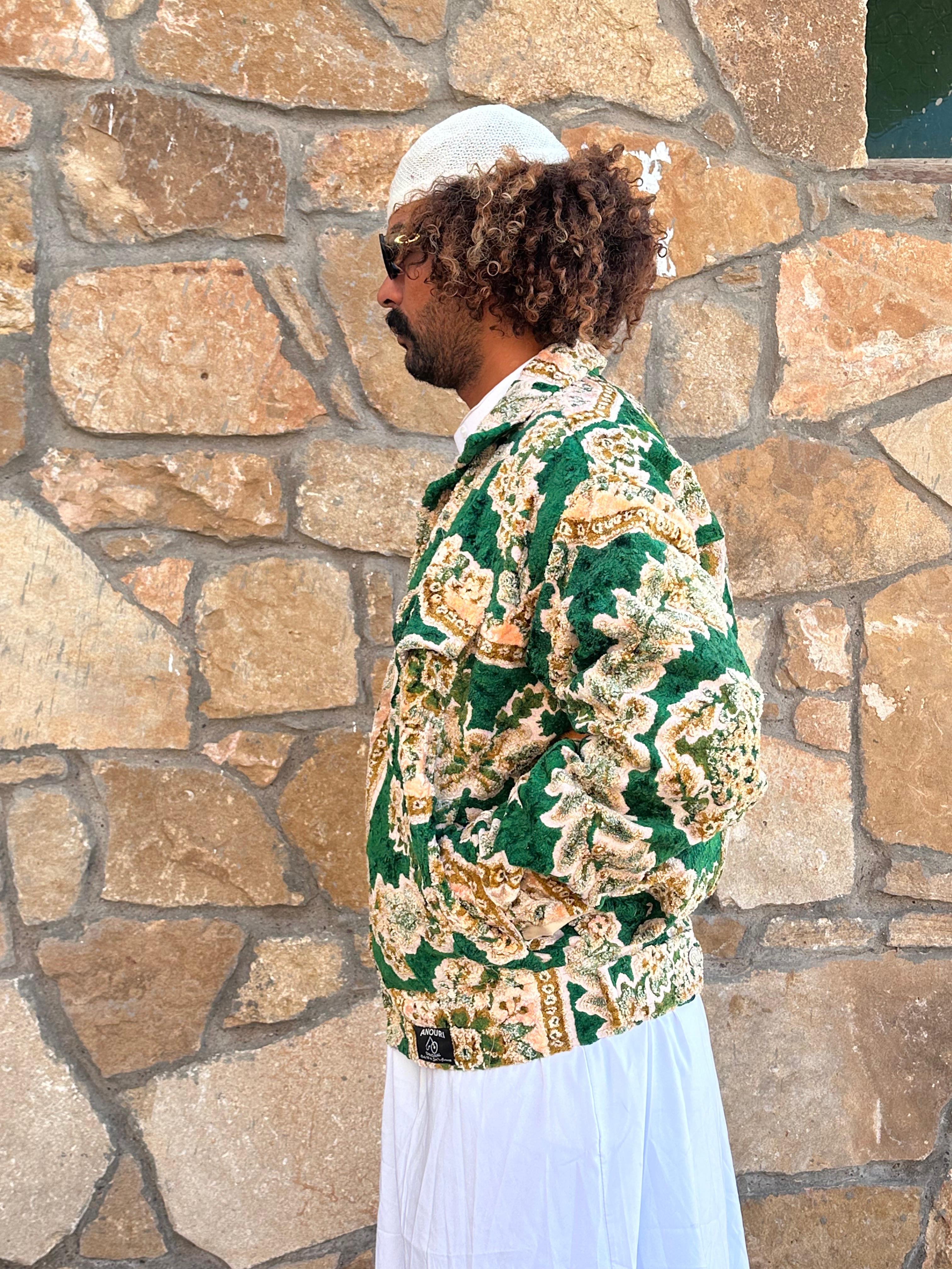 Moroccan hand made with unique yellow and green  design carpet Jacket UNISEX