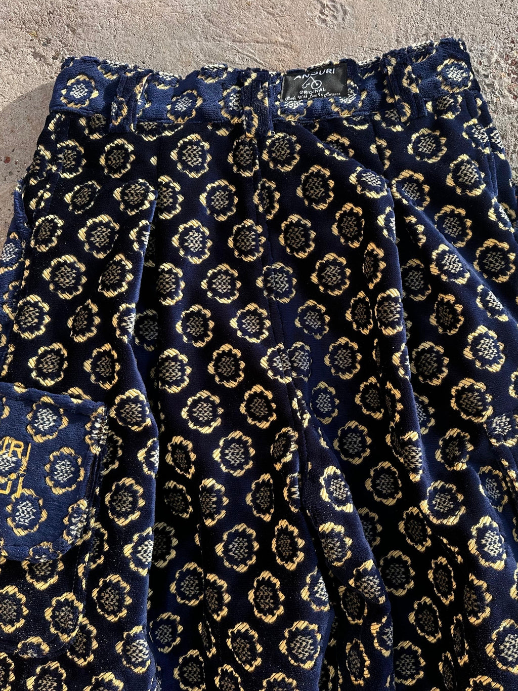 Anouris Original PANT with wide legs with two pockets  side unique dark blue print “Carpet” UNISEX