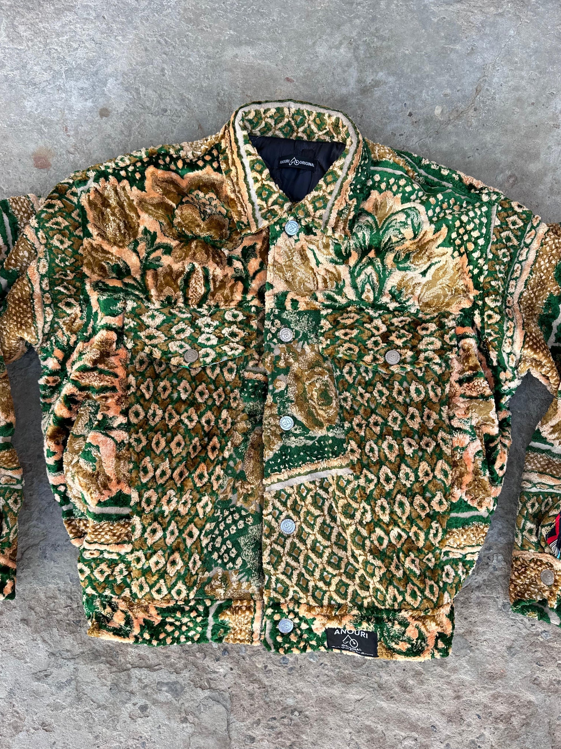 Moroccan hand made green with unique design carpet Jacket UNISEX