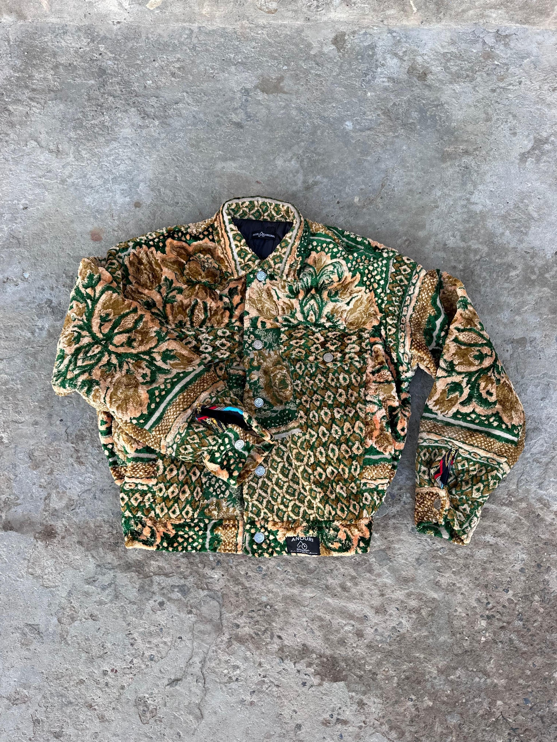 Moroccan hand made green with unique design carpet Jacket UNISEX