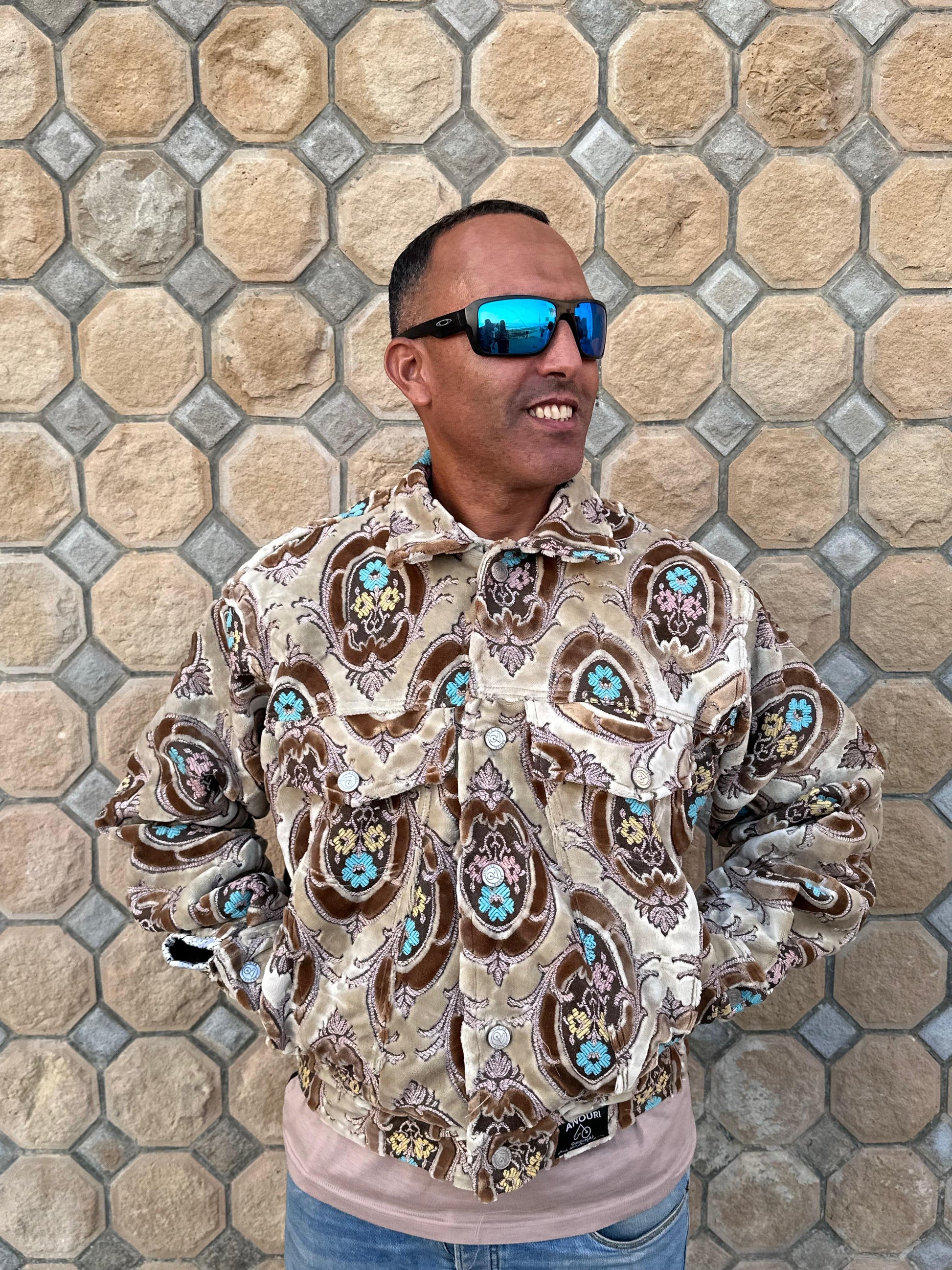 Moroccan hand made yellow and brown with unique design carpet Jacket UNISEX