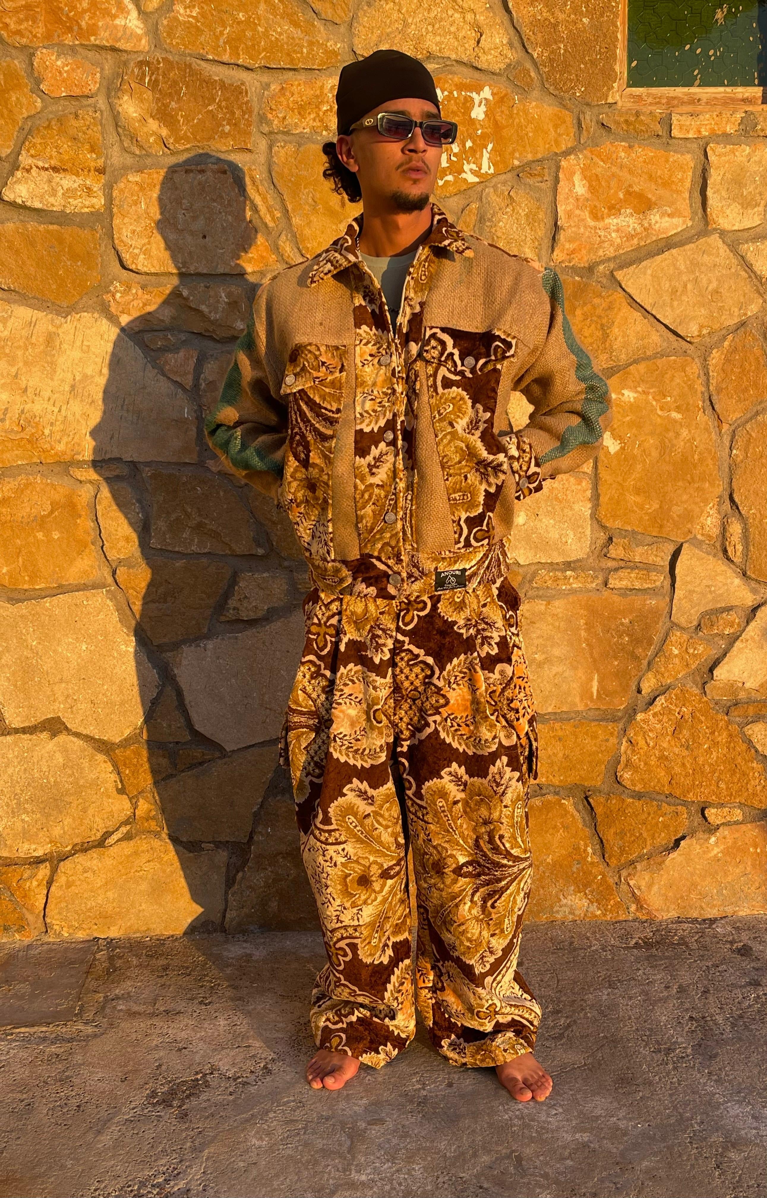 Moroccan hand made unique burlap and brown Carpet and burlap set UNISEX