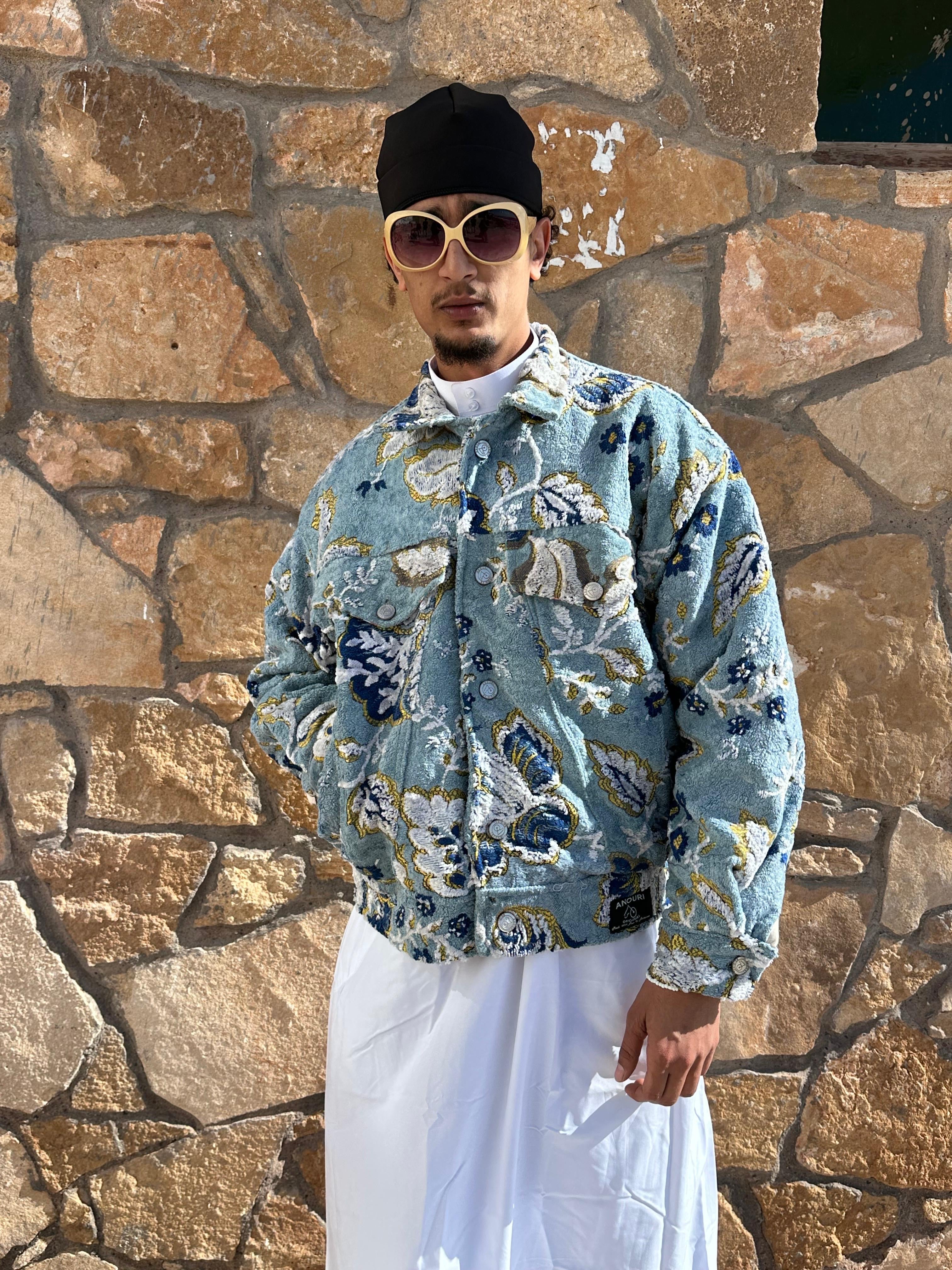 Moroccan hand made with unique light blue color,  carpet Jacket UNISEX