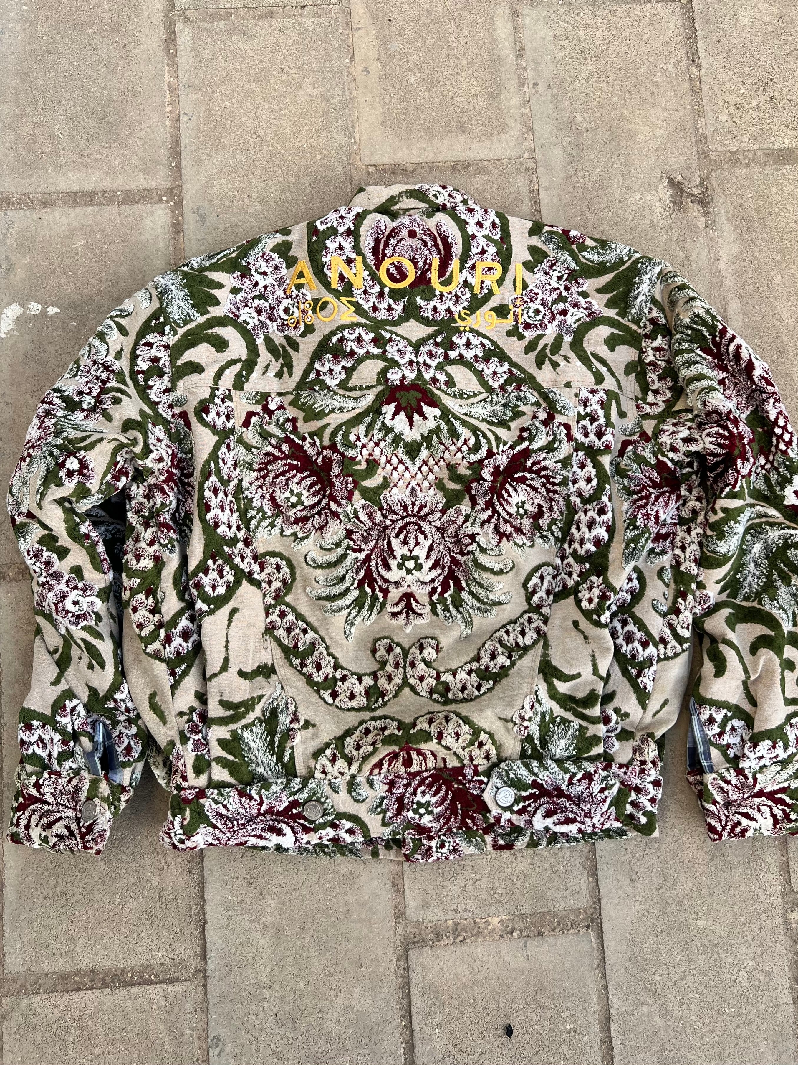 Moroccan hand made with unique green and red color,  carpet Jacket UNISEX