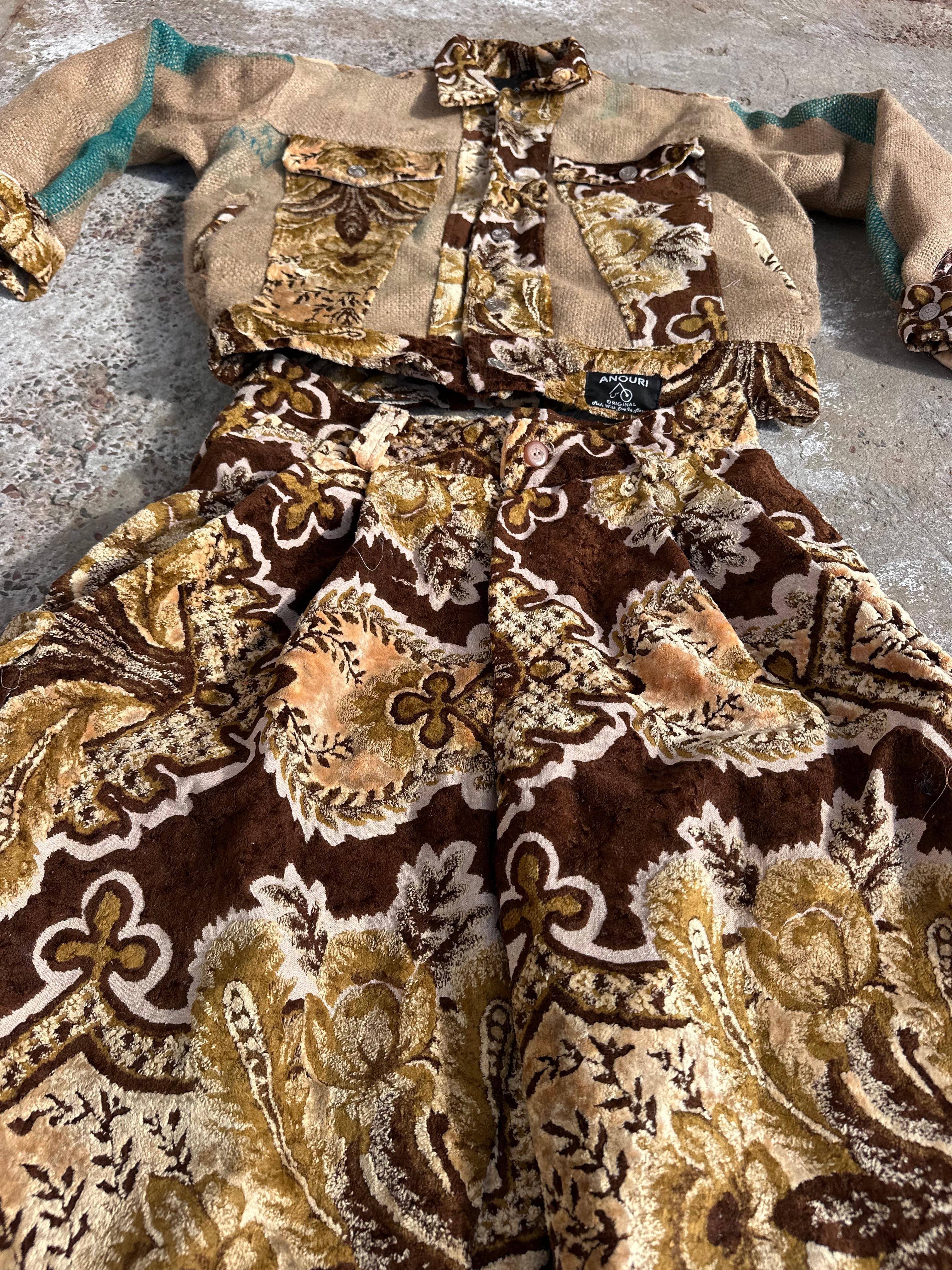 Moroccan hand made unique burlap and brown Carpet and burlap set UNISEX