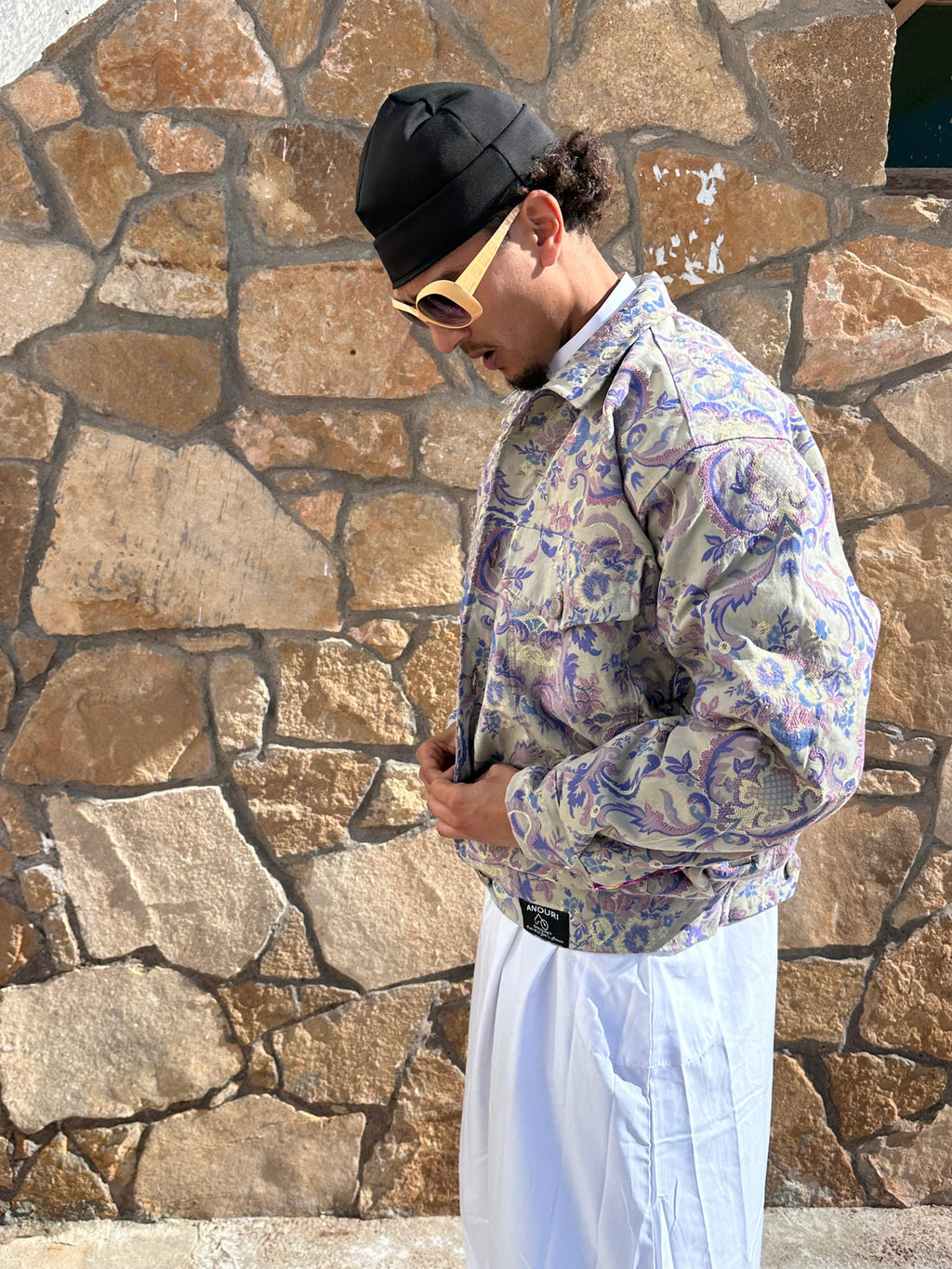 Moroccan hand made with unique lila and blue color,  carpet Jacket UNISEX