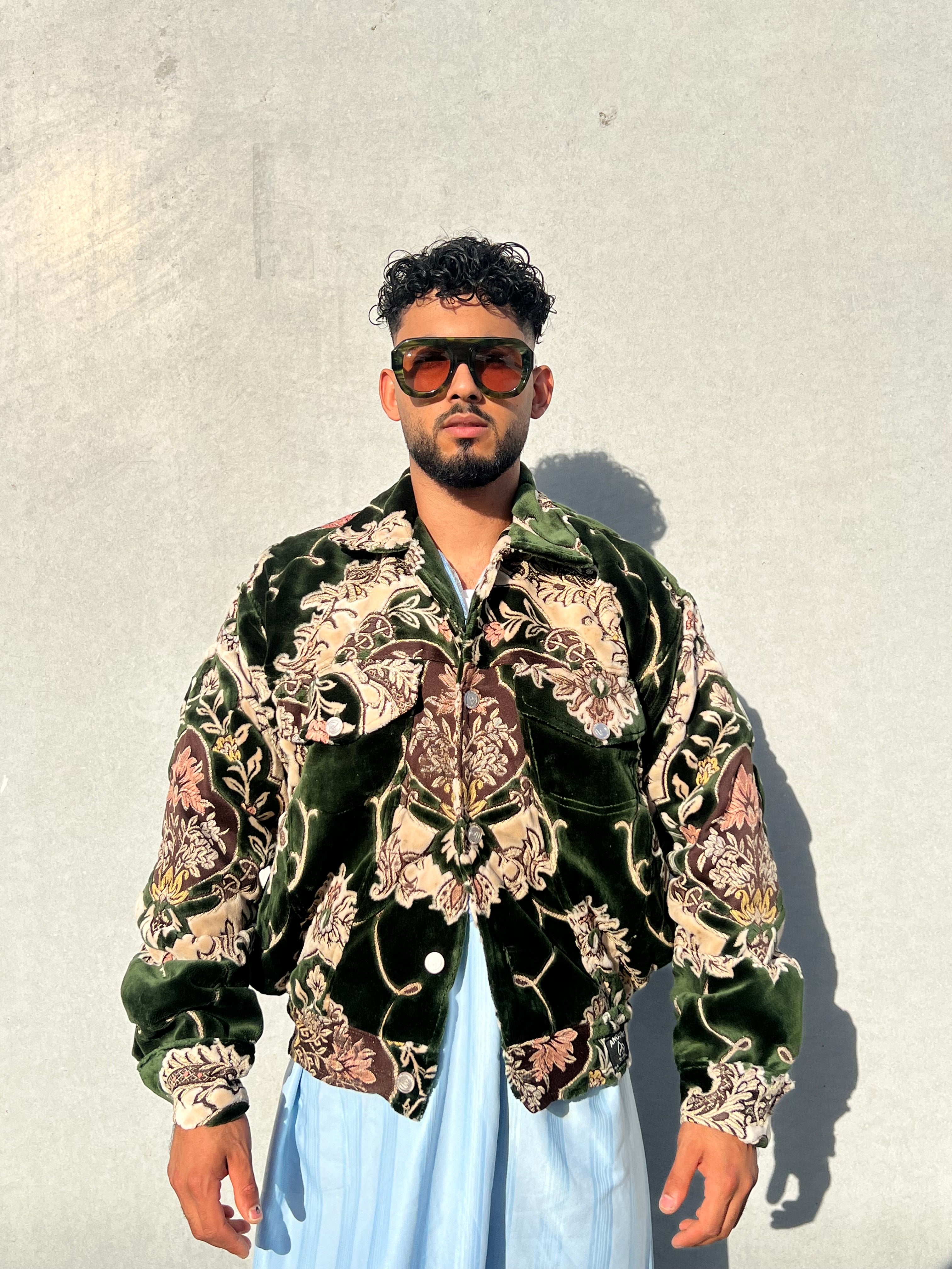 Moroccan hand made with unique green color,  carpet Jacket UNISEX