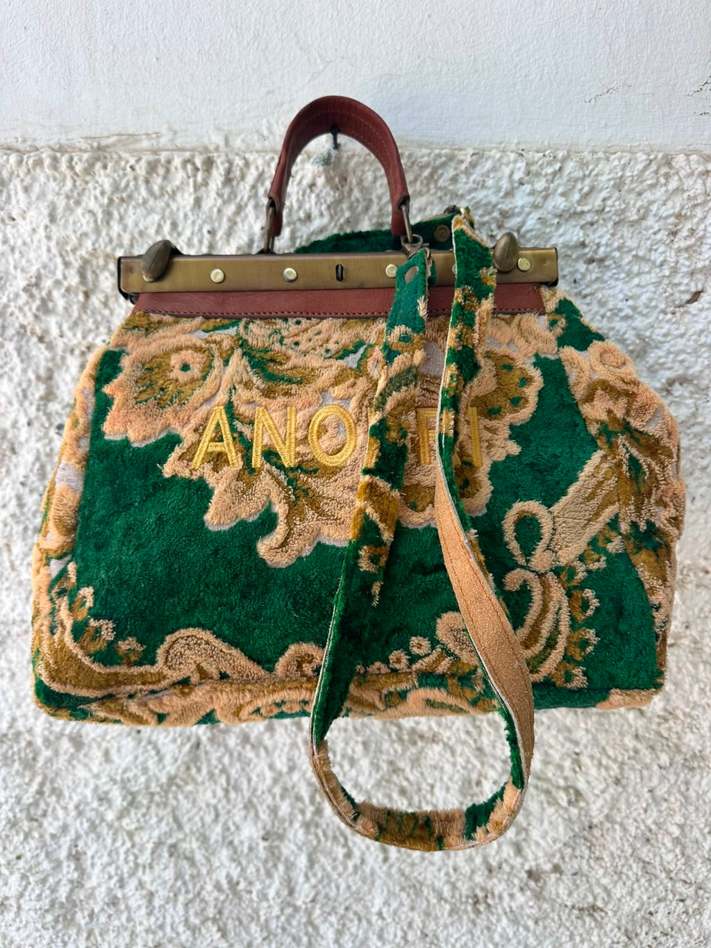 Anouri Original Emerald Heritage Frame green & yellow  colour Carpet Bag