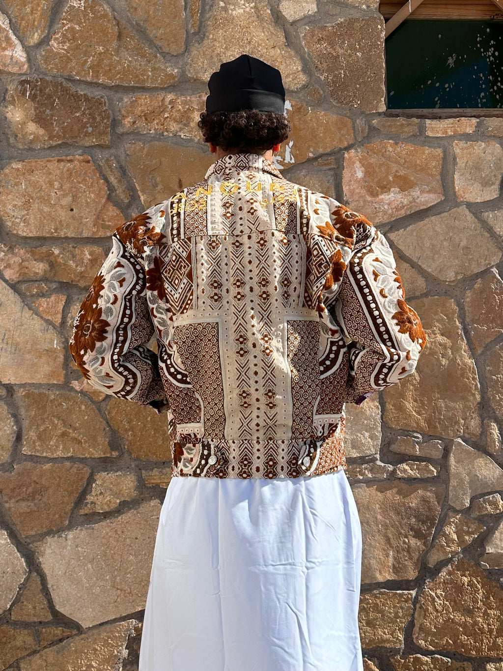 Moroccan hand made with unique orange color,  carpet Jacket UNISEX