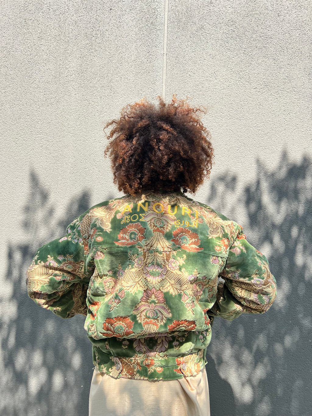 Moroccan hand made with unique design green color ,  carpet Jacket UNISEX