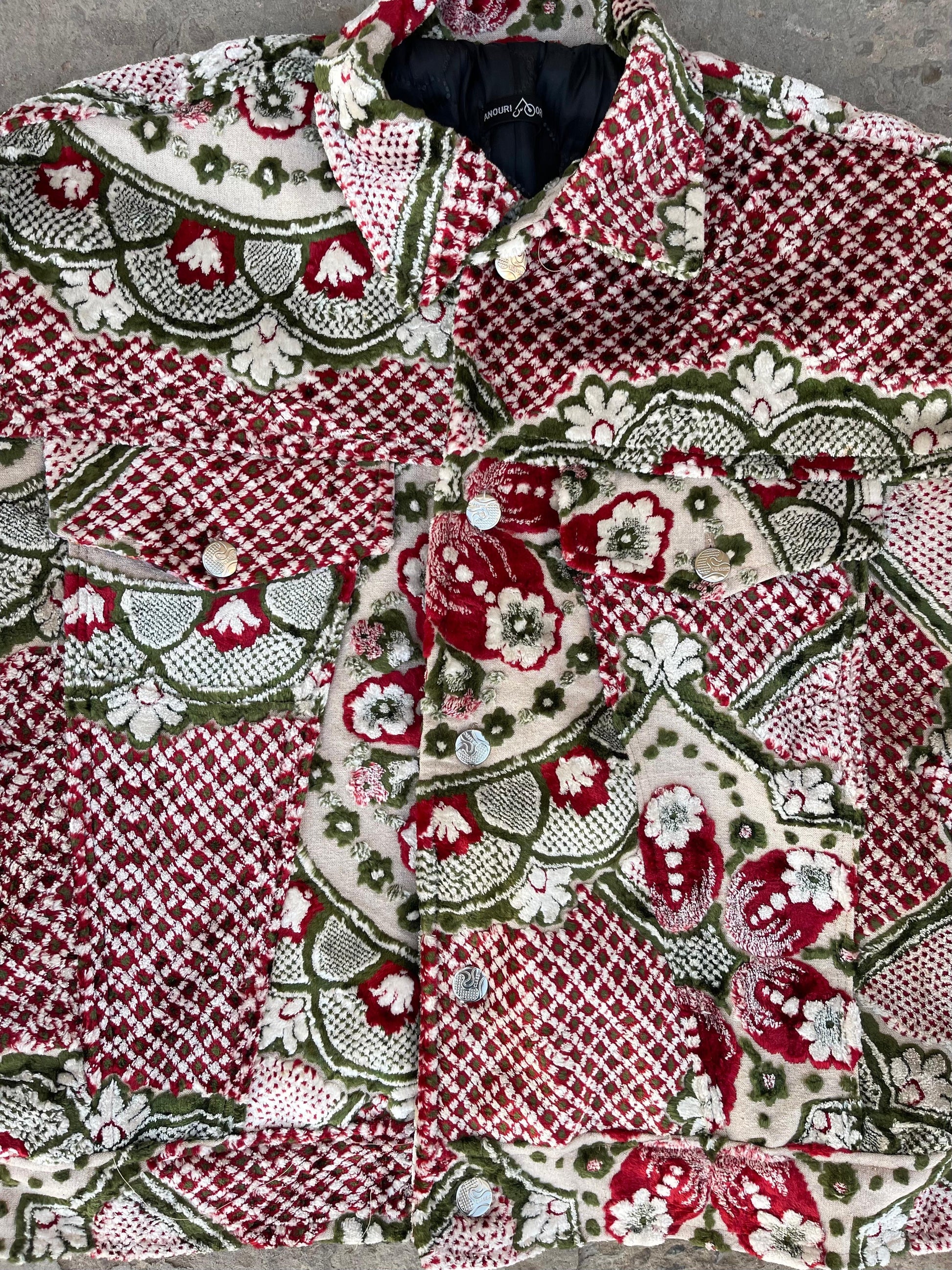 Moroccan hand made with unique Red&green  design carpet Jacket UNISEX