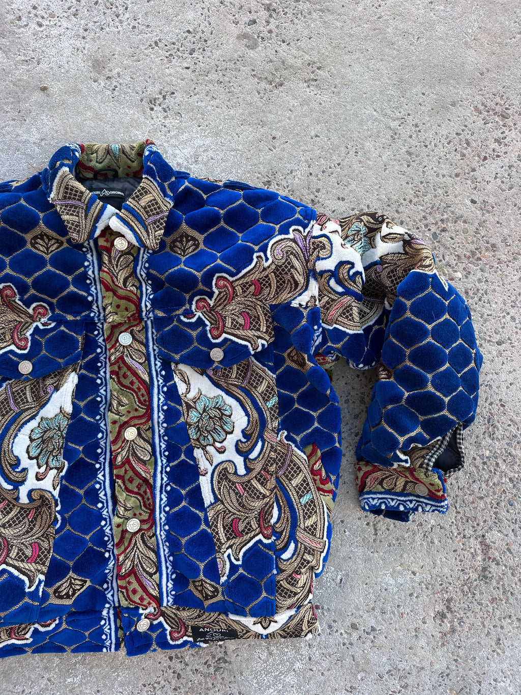 Moroccan hand made with unique blue design carpet Jacket UNISEX