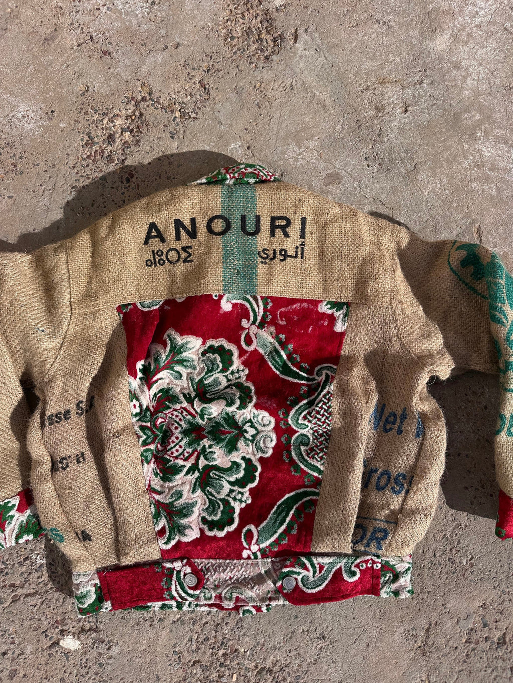 Moroccan hand made green and red burlap Jacket UNISEX