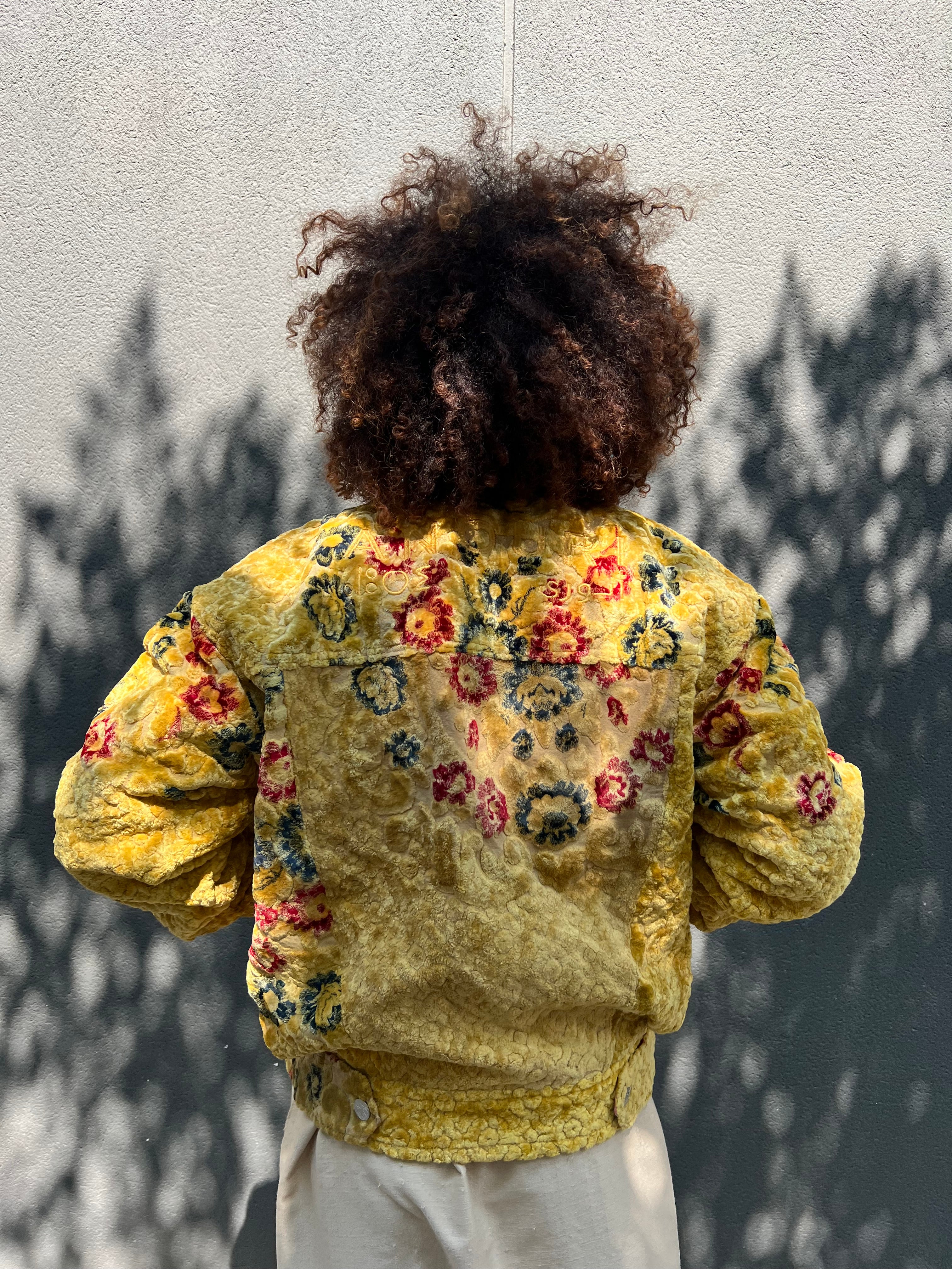 Moroccan hand made with unique flowers and yellow color,  carpet Jacket UNISEX