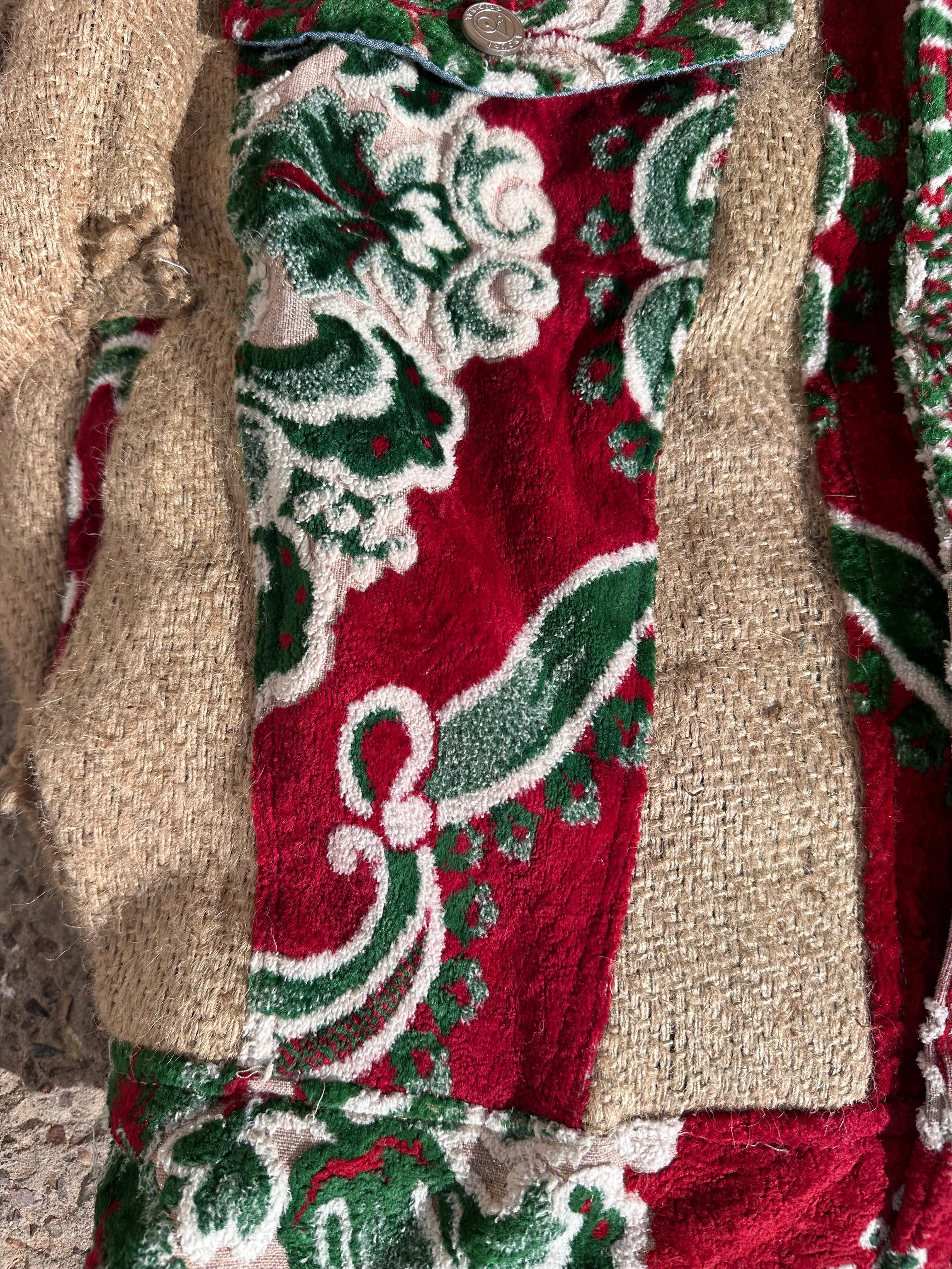 Moroccan hand made green and red burlap Jacket UNISEX