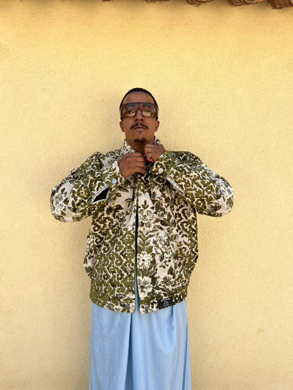 Moroccan hand made with unique green and white color ,  carpet Jacket UNISEX