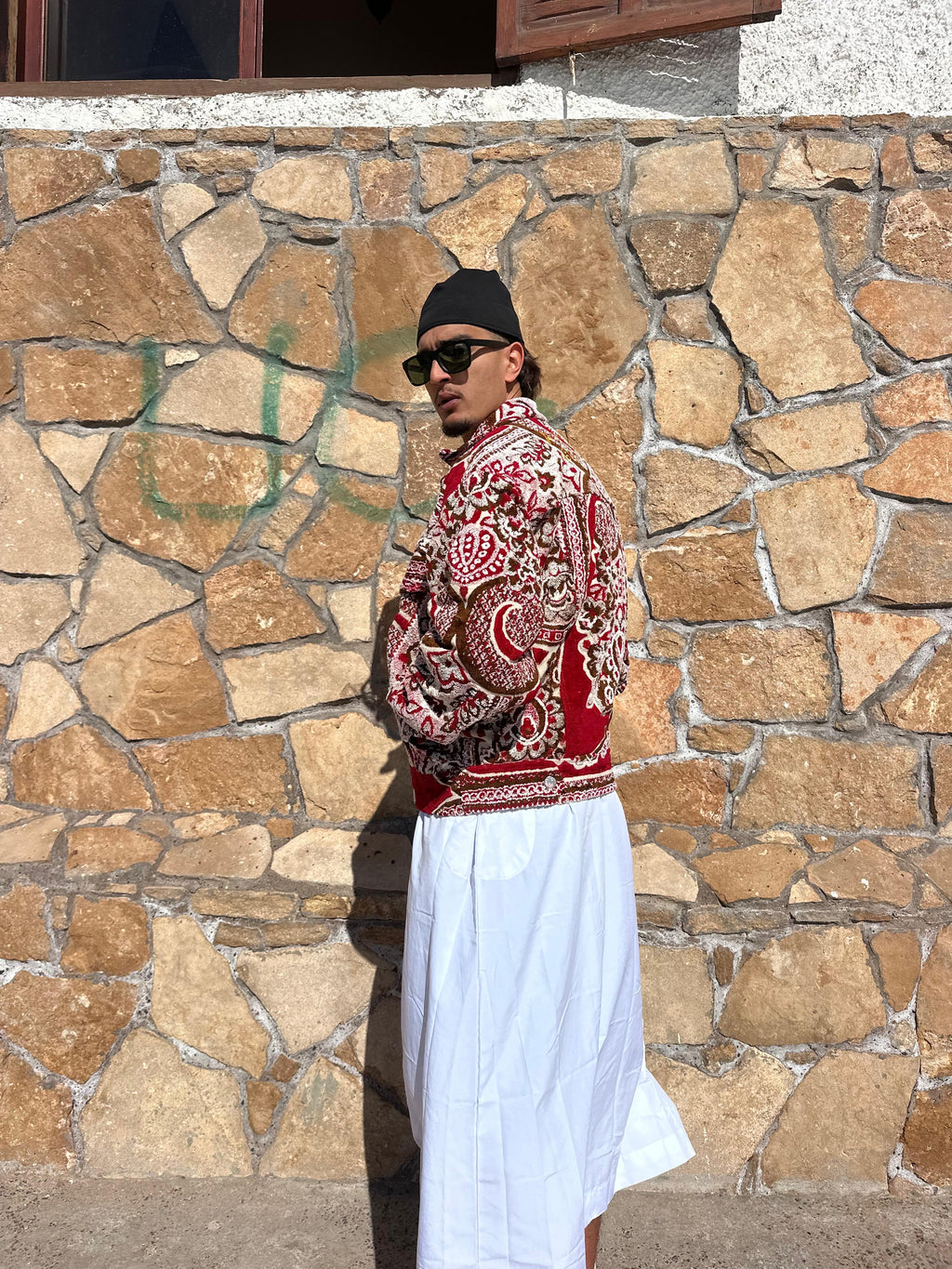 Moroccan hand made with unique red color,  carpet Jacket UNISEX