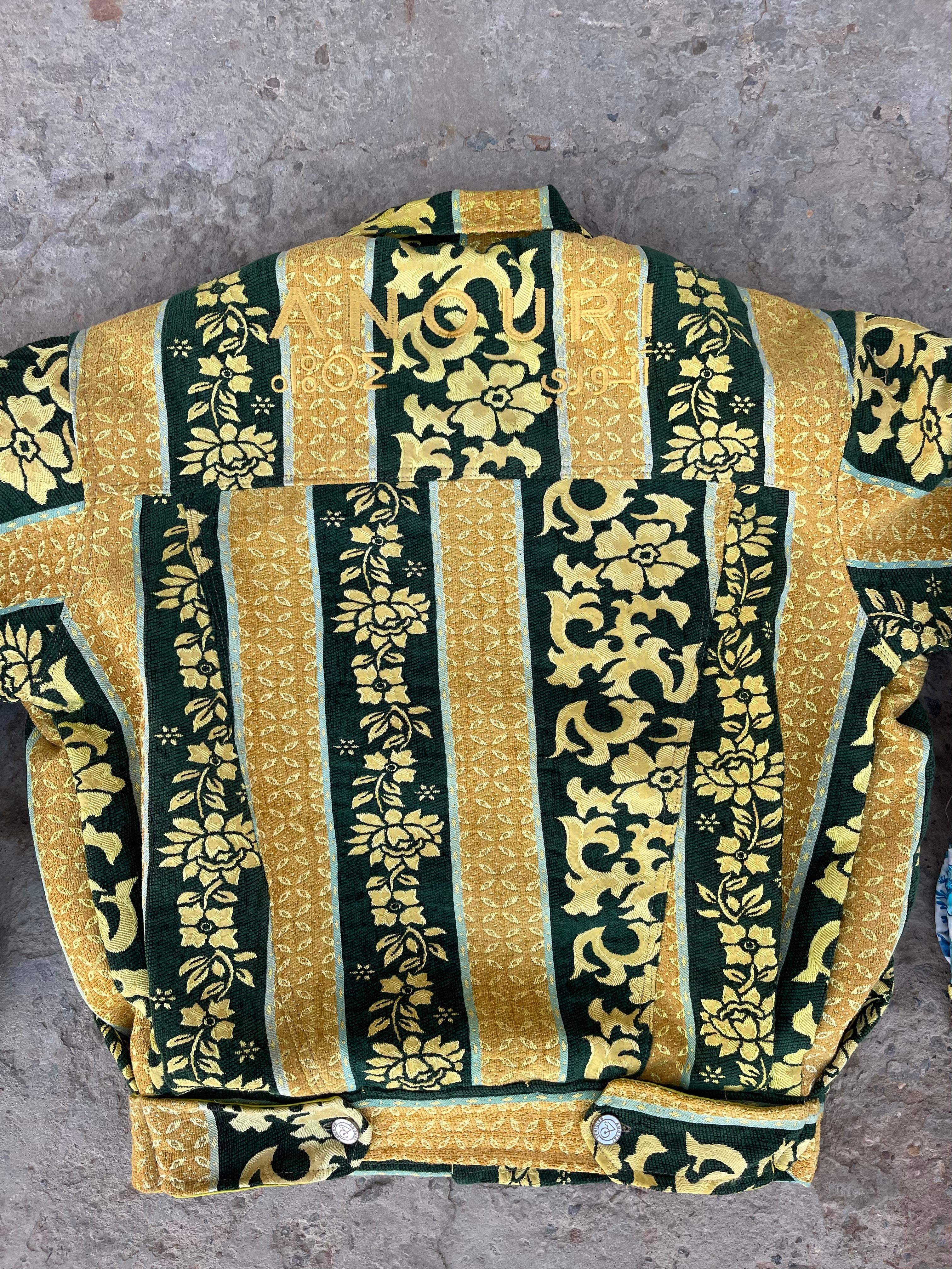 Moroccan hand made with unique yellow and green  design carpet Jacket UNISEX