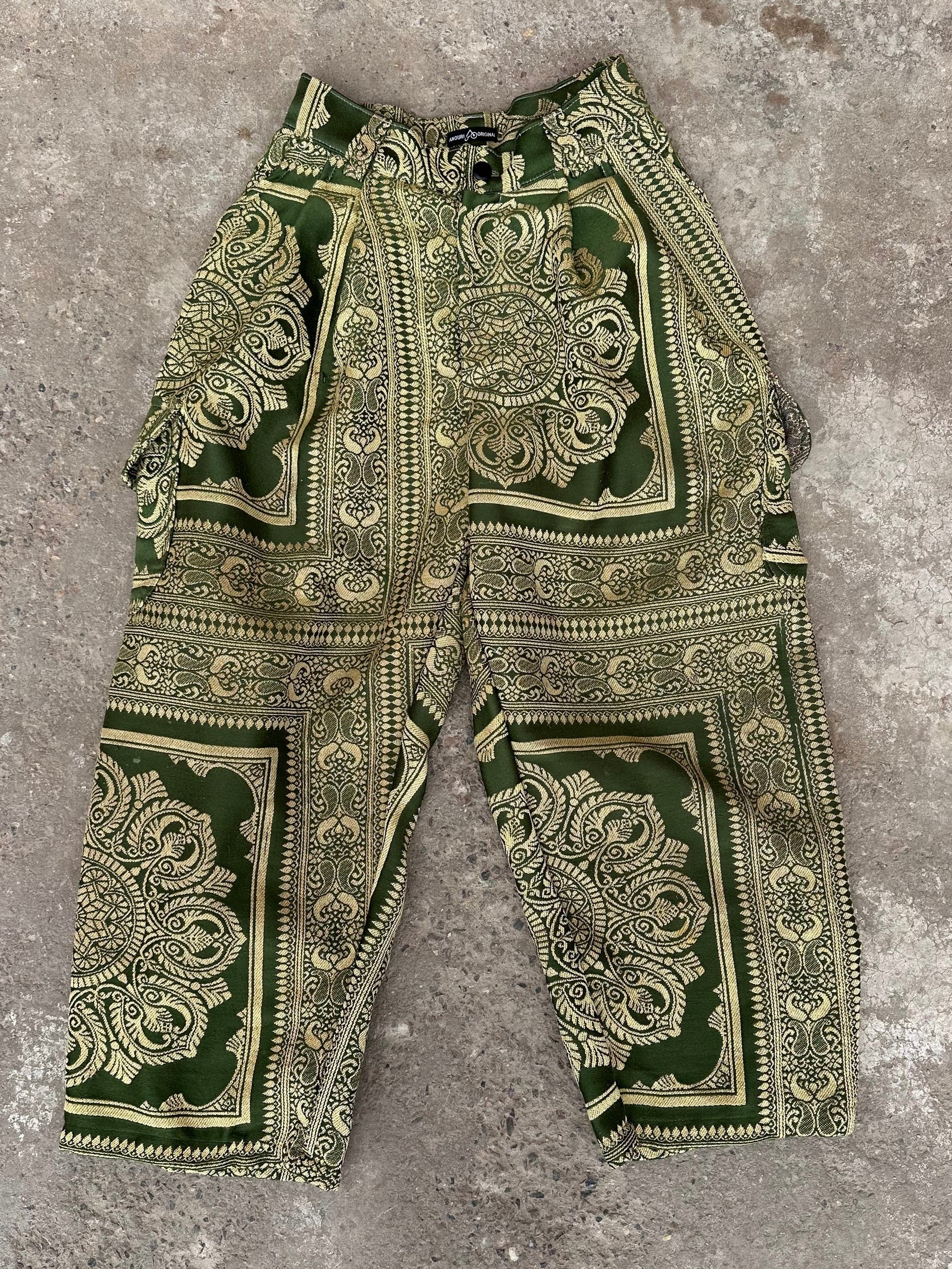 Anouris Original PANT with wide legs with two pockets  side green print “Carpet” UNISEX