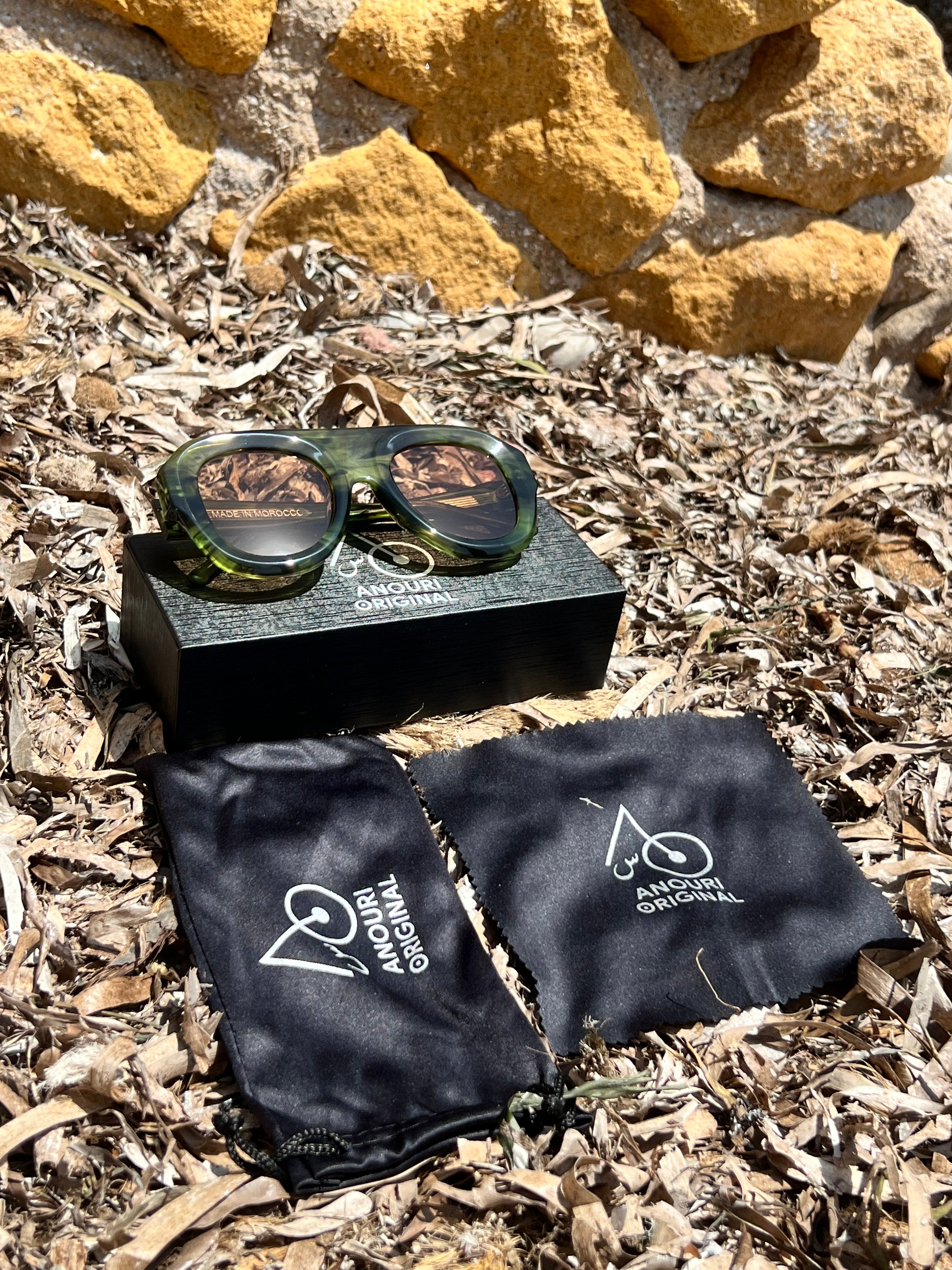 Atlas Collection Green Sunglasses , Handmade in Morocco, Premium Lightweight Frames with a Bold Modern Silhouette