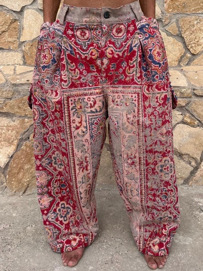 Anouris Original PANT with wide legs with two pockets  side unique red print “Carpet” UNISEX