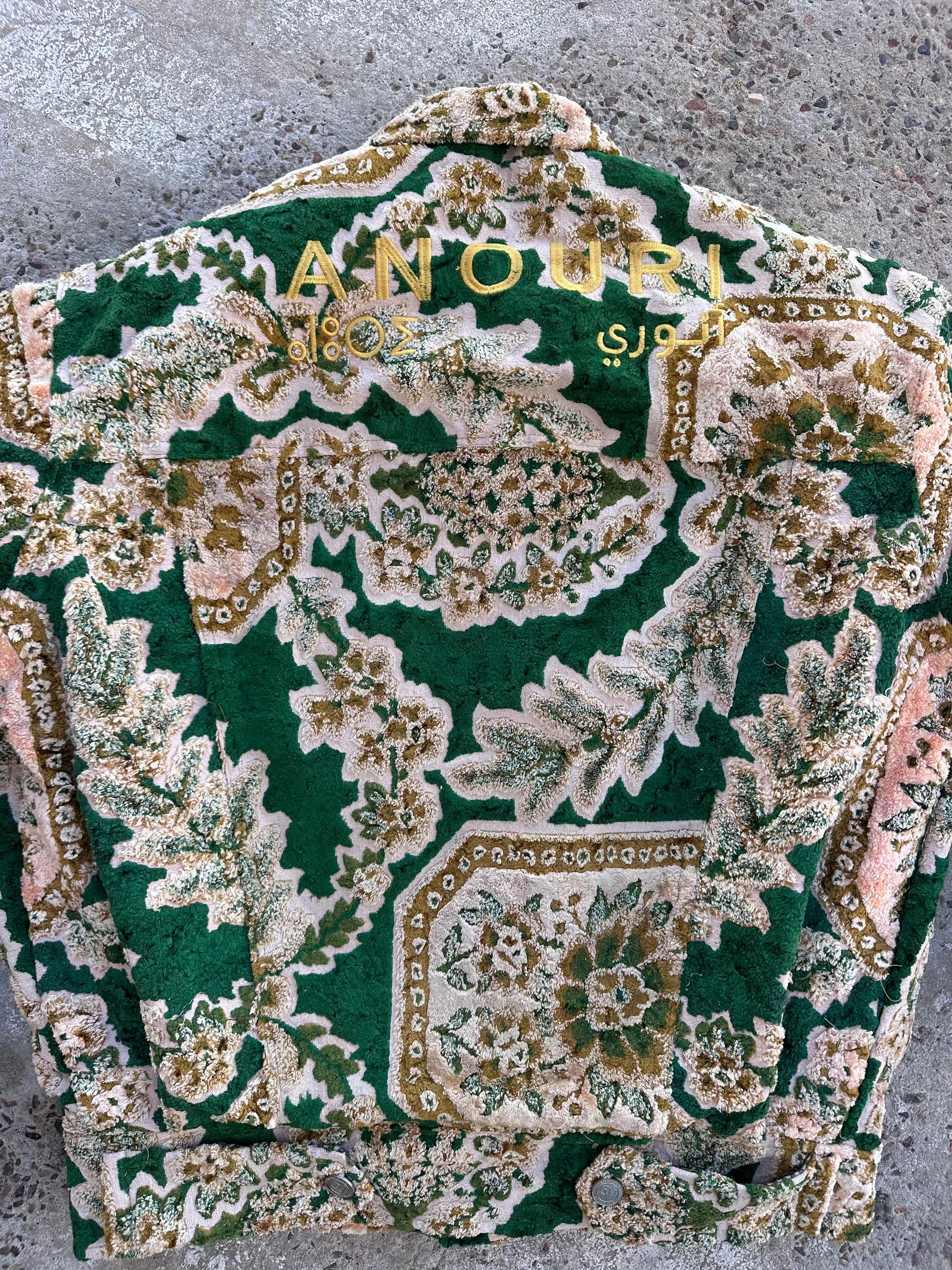 Moroccan hand made with unique yellow and green  design carpet Jacket UNISEX