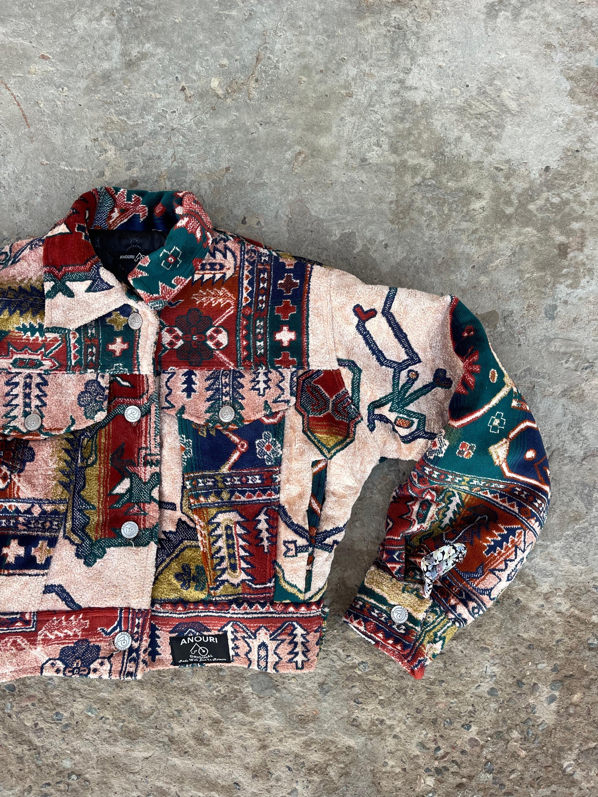 Moroccan hand made colorful and unique designs short carpet Jacket for female