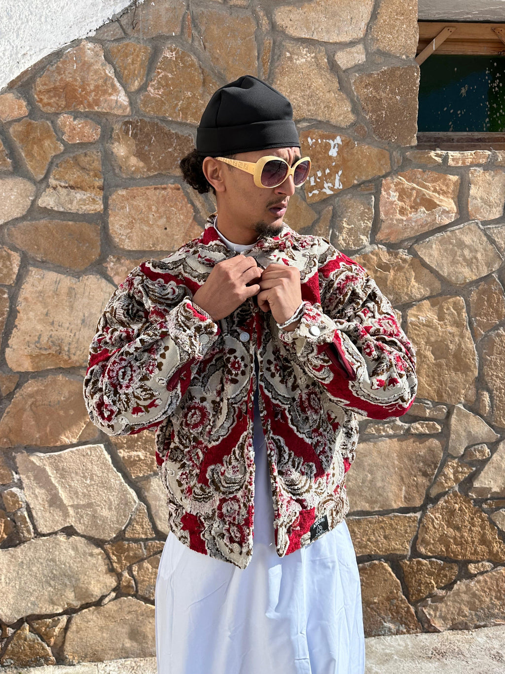 Moroccan hand made with unique red color,  carpet Jacket UNISEX
