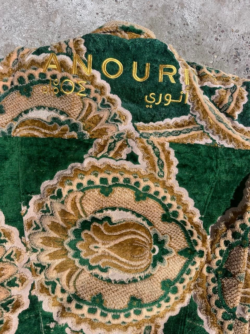 Moroccan hand made with unique green and yellow color,  carpet Jacket UNISEX