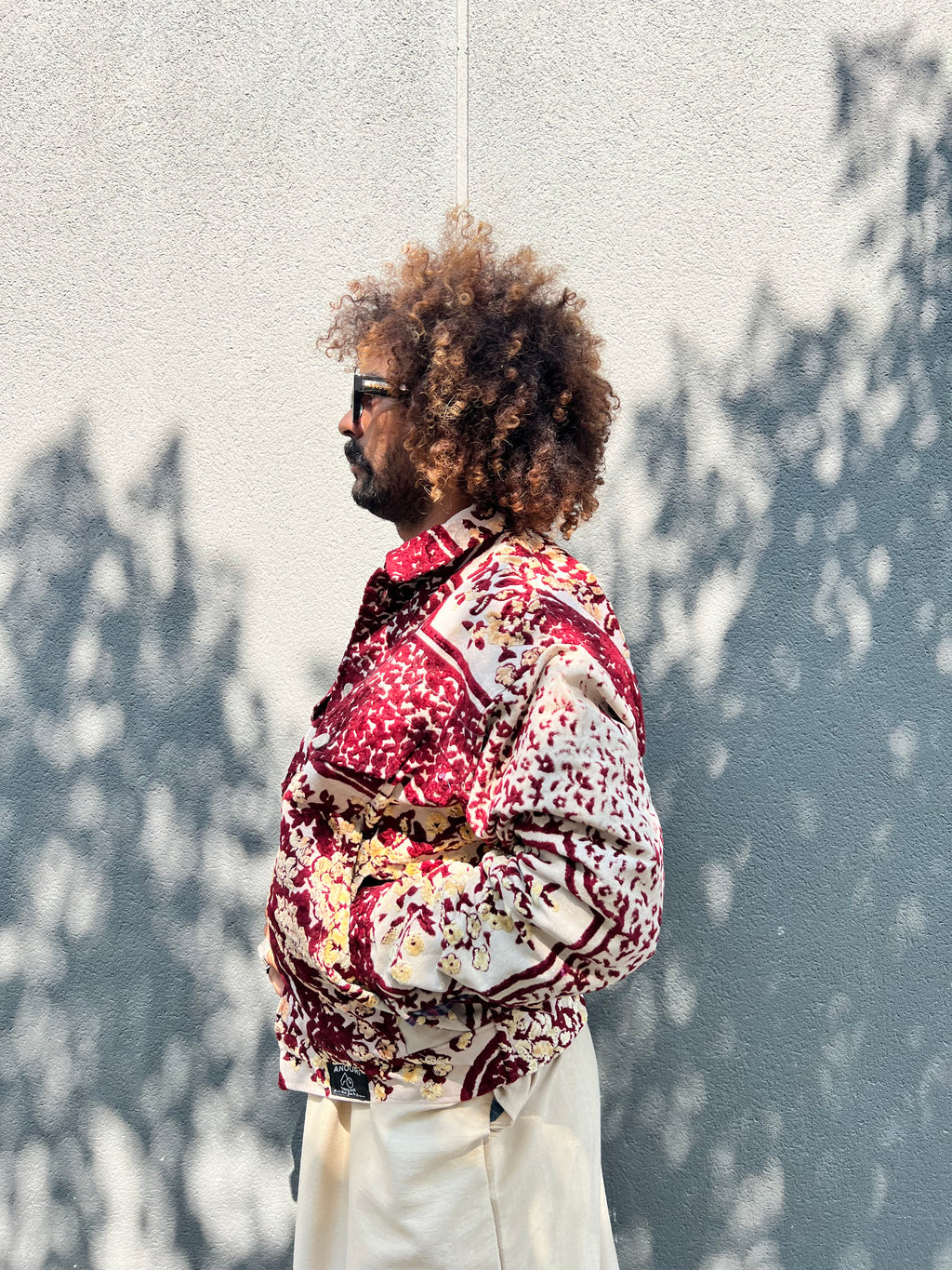 Moroccan hand made with unique red and yellow design ,  carpet Jacket UNISEX